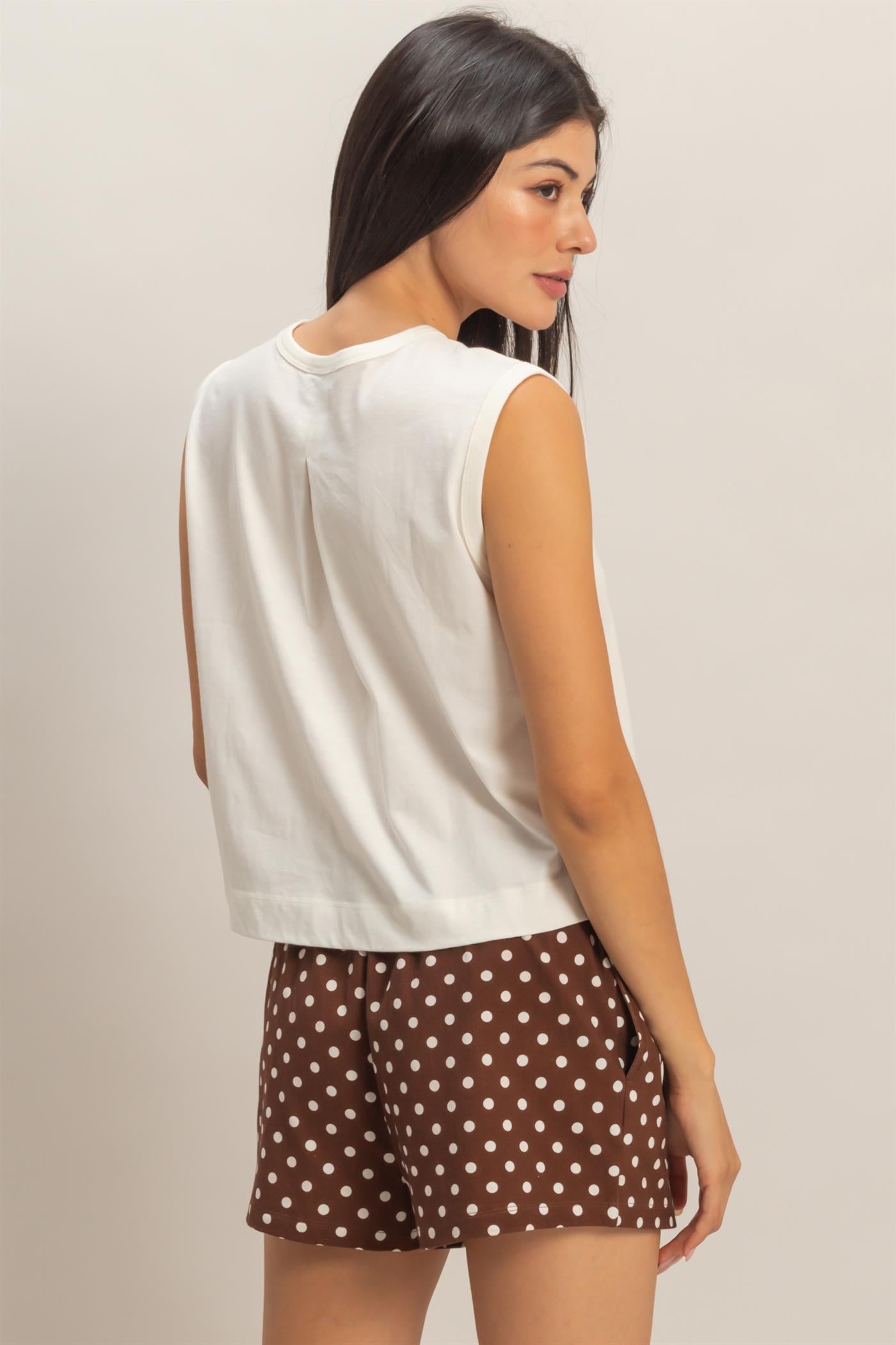 Wholesale Sleeveless Crew Neck Top With Back Pleats Clothing Tops DZ26A999 OFF WHITE DOUBLE ZERO