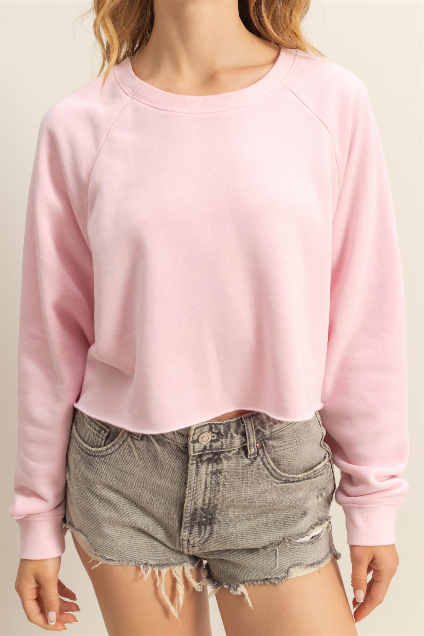 Wholesale Laid Back Crop Sweatshirt Sweatshirts DZ25C445 SOFT PINK DOUBLE ZERO