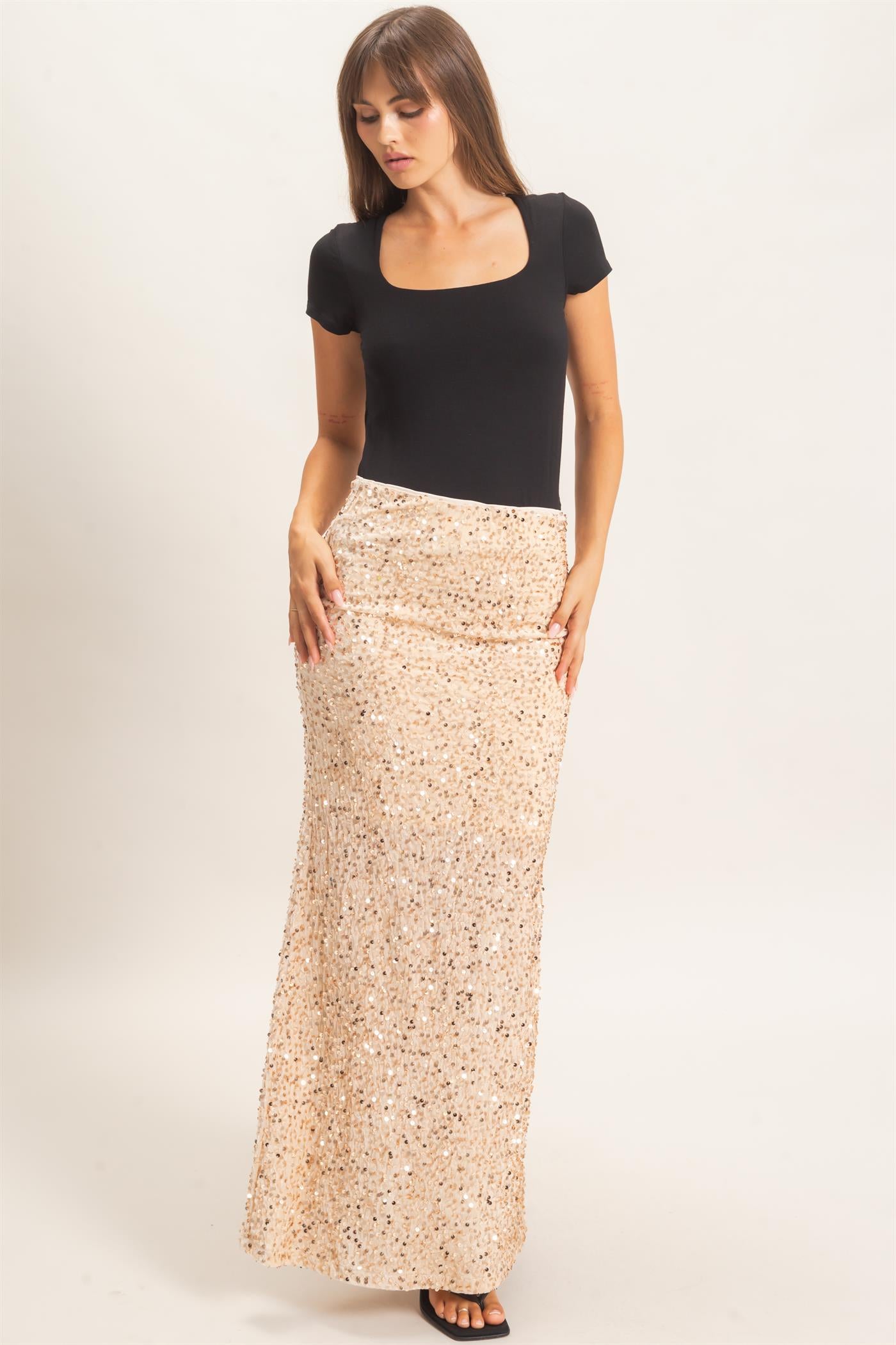 Wholesale Sequin Midi Skirt Skirts HF26F121 IVORY HYFVE