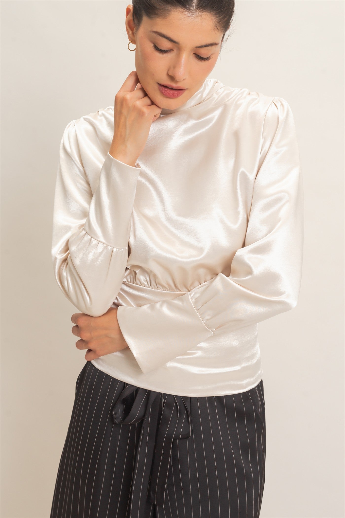 Wholesale Satin Cowl Back Blouse Blouses HF26F113 PEARL HYFVE
