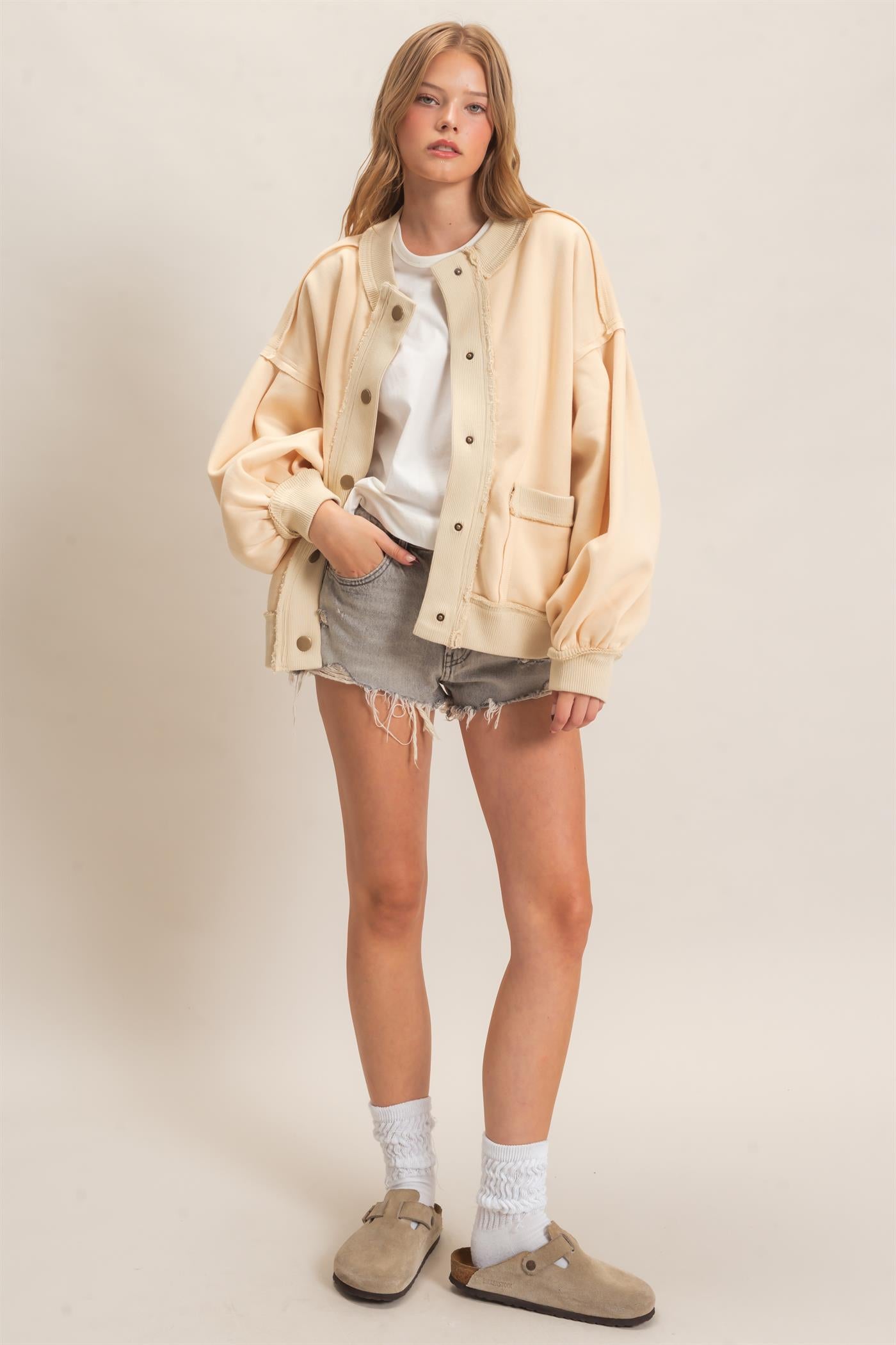 Wholesale Snap Front Jacket Coats & Jackets HF26E003 CREAM HYFVE