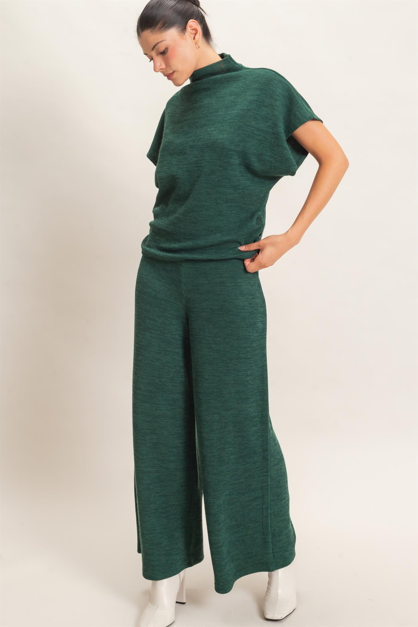 Wholesale Dolman Sleeve Top And Pant Set Clothing HF26F225-SET-D D.GREEN HYFVE