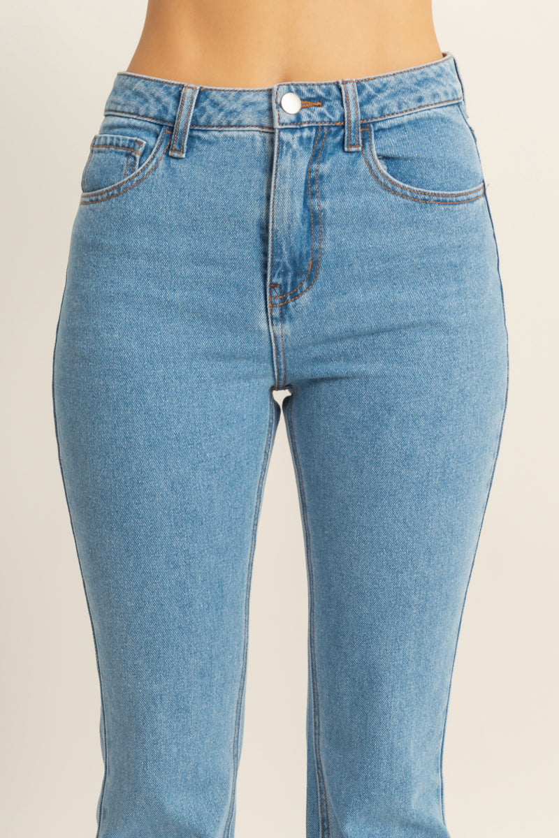 Wholesale High-Waisted Flared Jeans Pants DZ23A834 MEDIUM BLUE DOUBLE ZERO