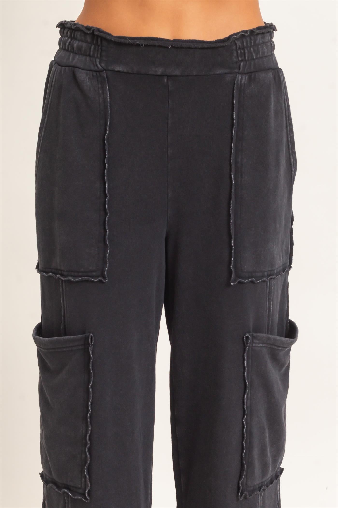 Wholesale Mineral Wash Cargo Pocket Pants Pants DZ26C963 BLACK DOUBLE ZERO