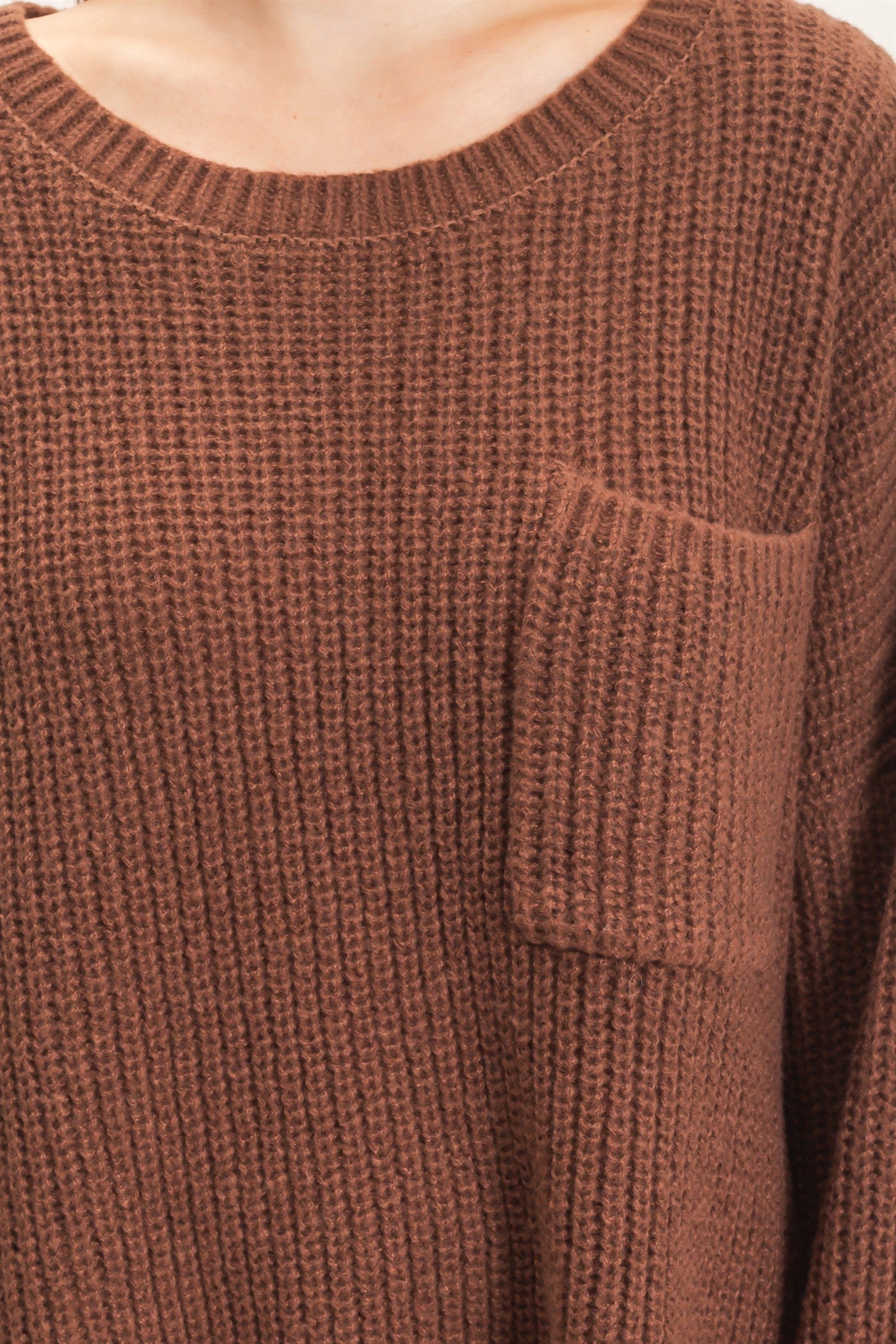 Wholesale Ribbed Knit Patch Pocket Sweater Sweaters HF26F177 BROWN HYFVE