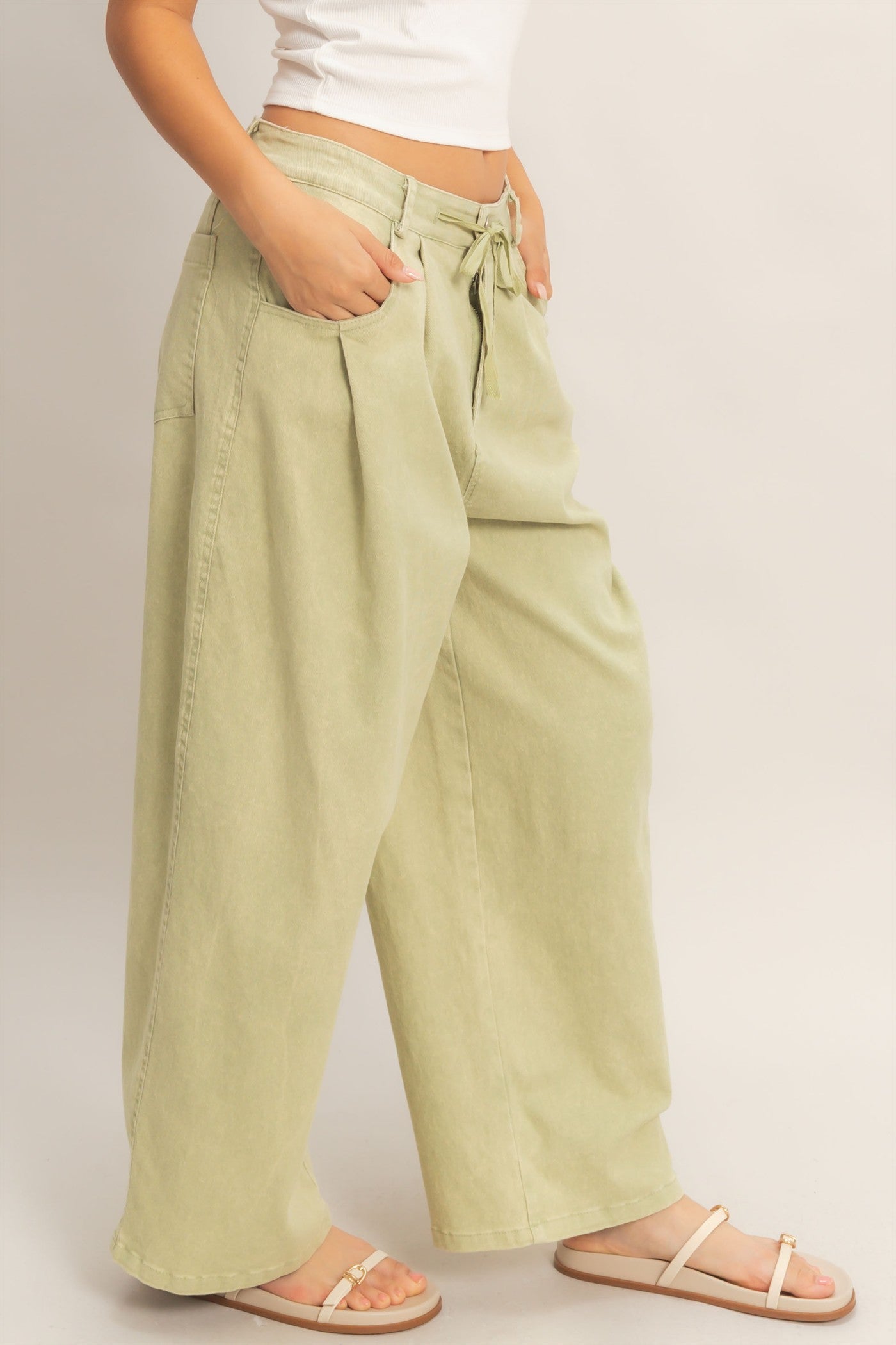 Wholesale Drawstring Wide-Leg Pants Pants HF26A393 L.OLIVE HYFVE