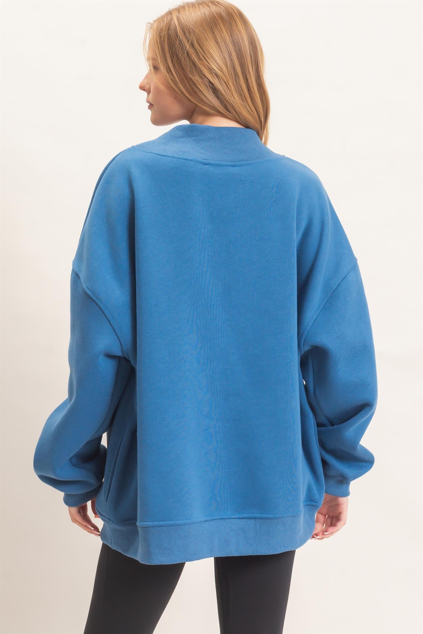 Wholesale Enzyme Washed Mock Neck Sweatshirt Sweatshirts HF26E222 COBALT BLUE HYFVE