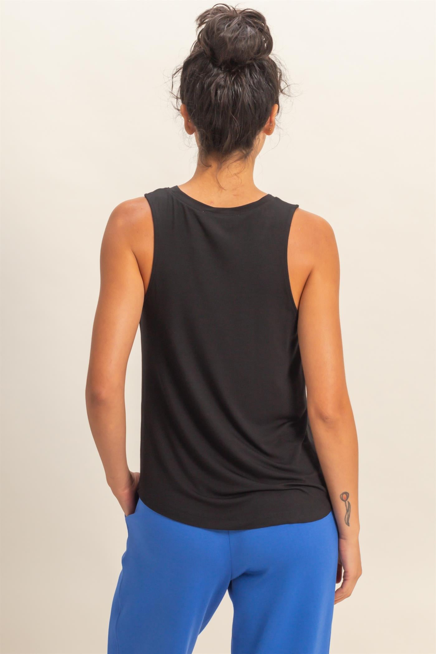 Wholesale Crew Neck Rayon Tank Top Tank Tops DZ26A332 BLACK DOUBLE ZERO