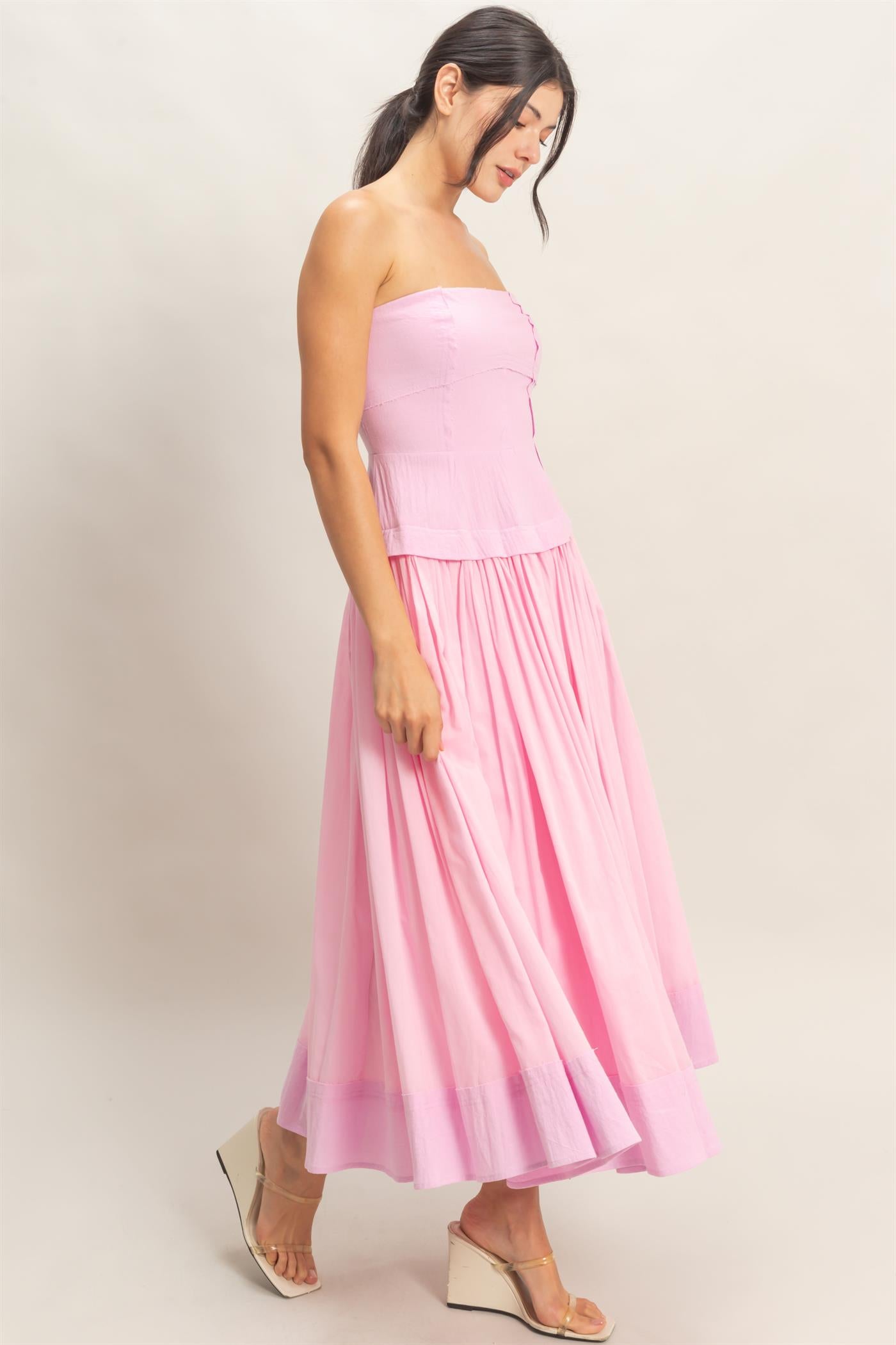 Wholesale Strapless Tiered Maxi Dress Dresses HF26A570 PINK HYFVE