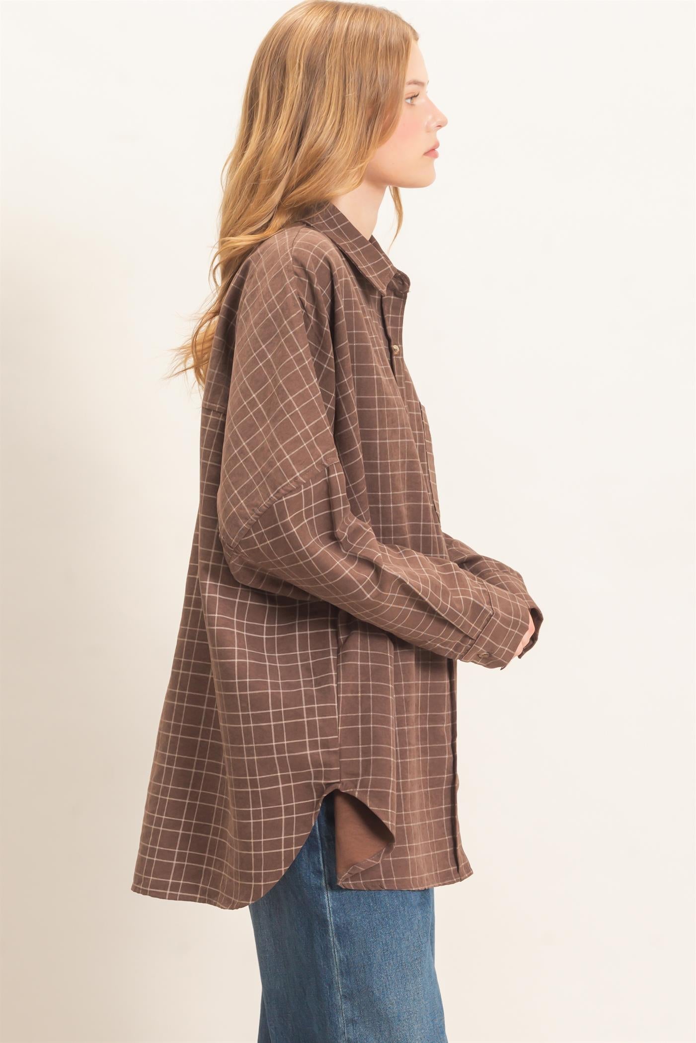 Wholesale Plaid Button-Up Shirt Shirts HF26E734 BROWN HYFVE