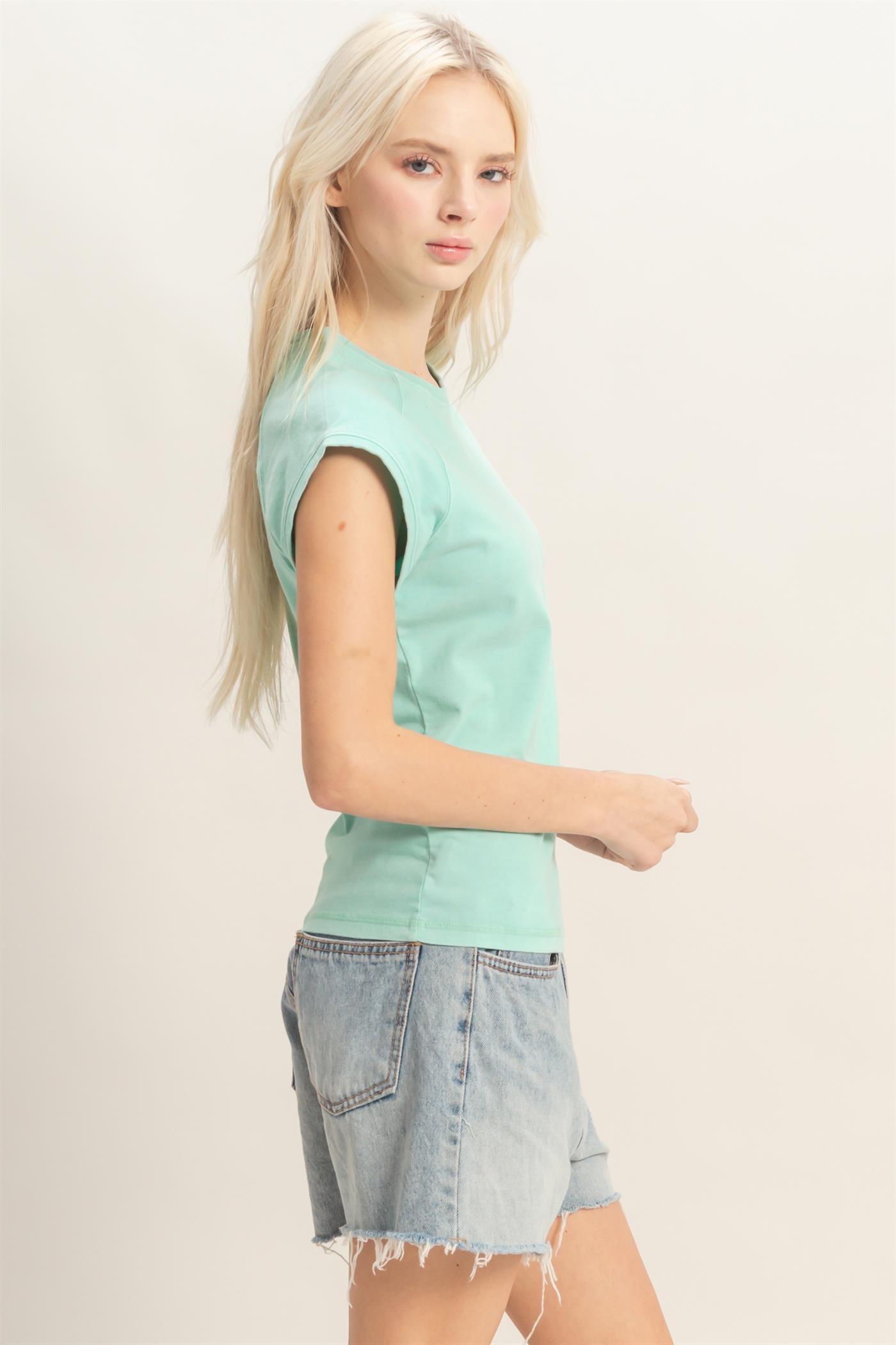Wholesale Mineral Wash Raglan Short Sleeve Top T-Shirts DZ26A741 TURQUOISE DOUBLE ZERO