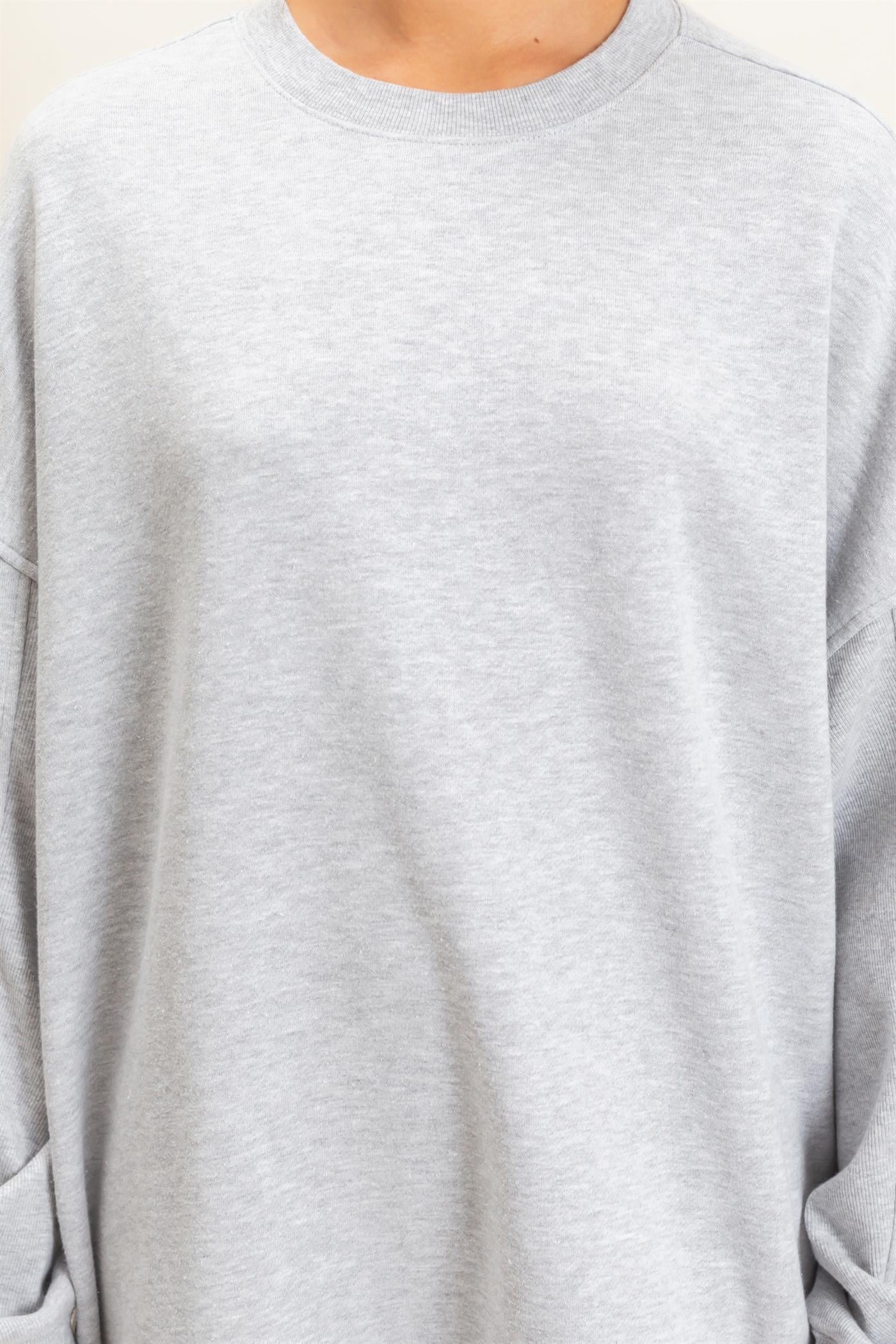 Wholesale Acid Wash Crew Neck Long Sleeve Sweatshirt Sweatshirts DZ26E268 HEATHER GRAY DOUBLE ZERO