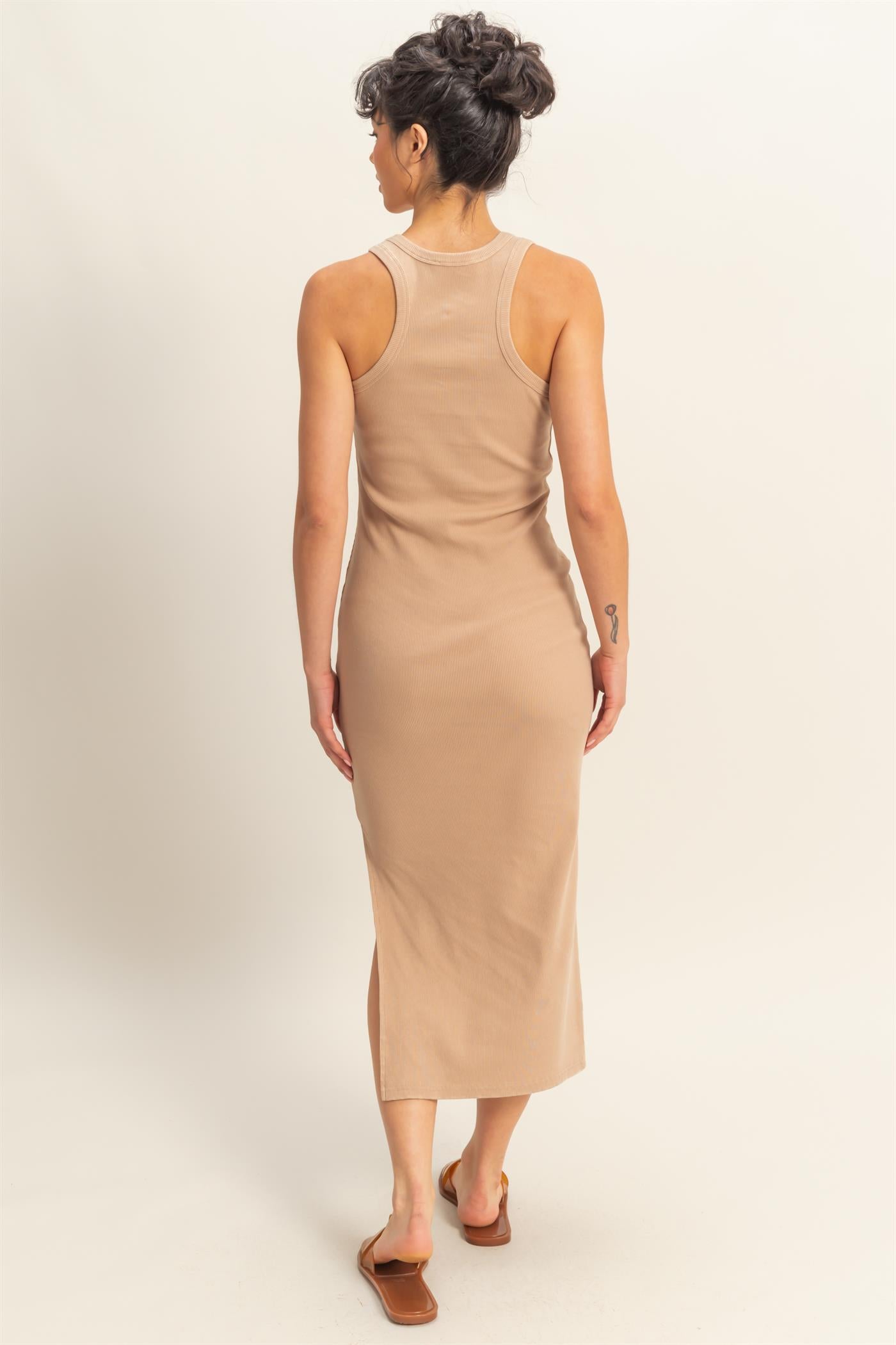 Wholesale Acid Washed Ribbed Midi Tank Dress Dresses DZ25E298 DARK TAUPE DOUBLE ZERO