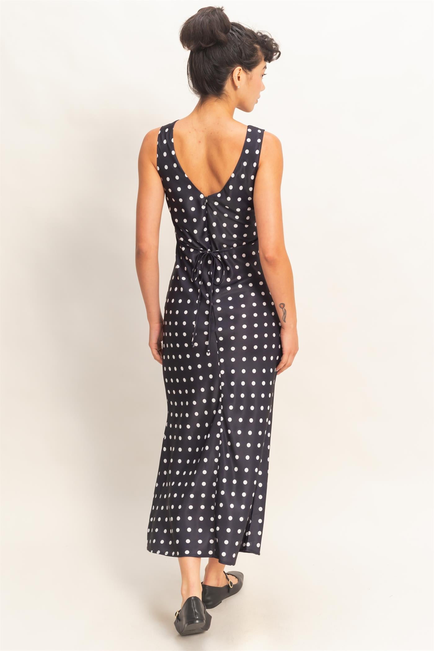 Wholesale Polka Dot Sleeveless Maxi Dress Dresses DZ25E063 BLACK DOUBLE ZERO