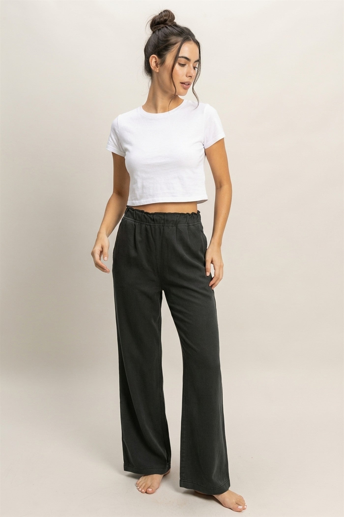 Wholesale High Waist Flare Pants Pants DZ24C346-D BLACK DOUBLE ZERO