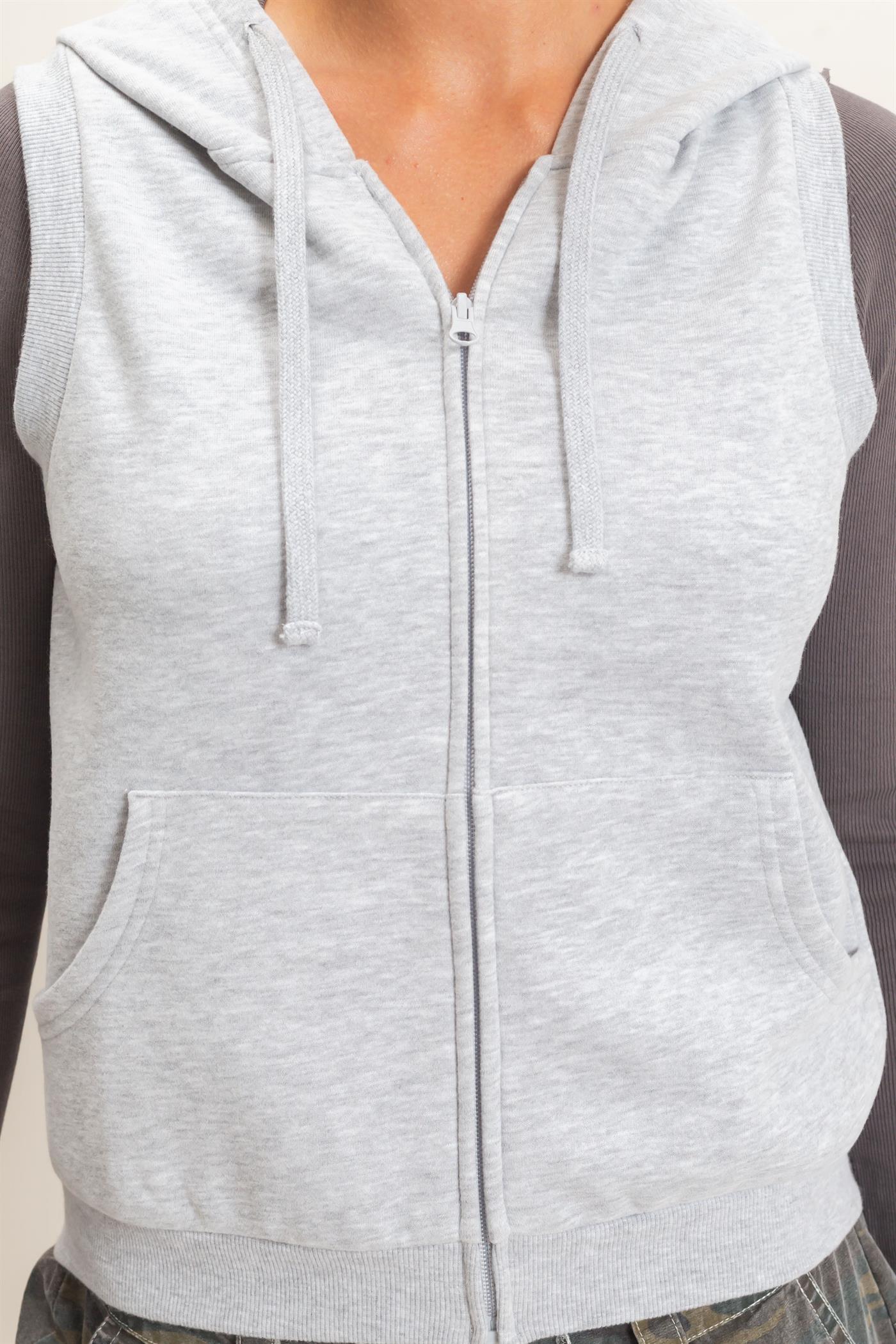 Wholesale Sleeveless Zip Up Hoodie Hoodies DZ26E330 HEATHER GRAY DOUBLE ZERO
