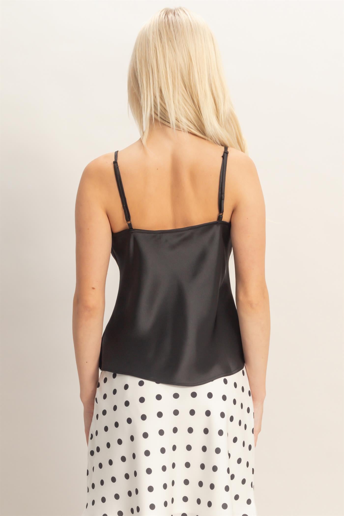 Wholesale Cowl Neck Satin Cami Top Clothing Tops DZ26A277 BLACK DOUBLE ZERO