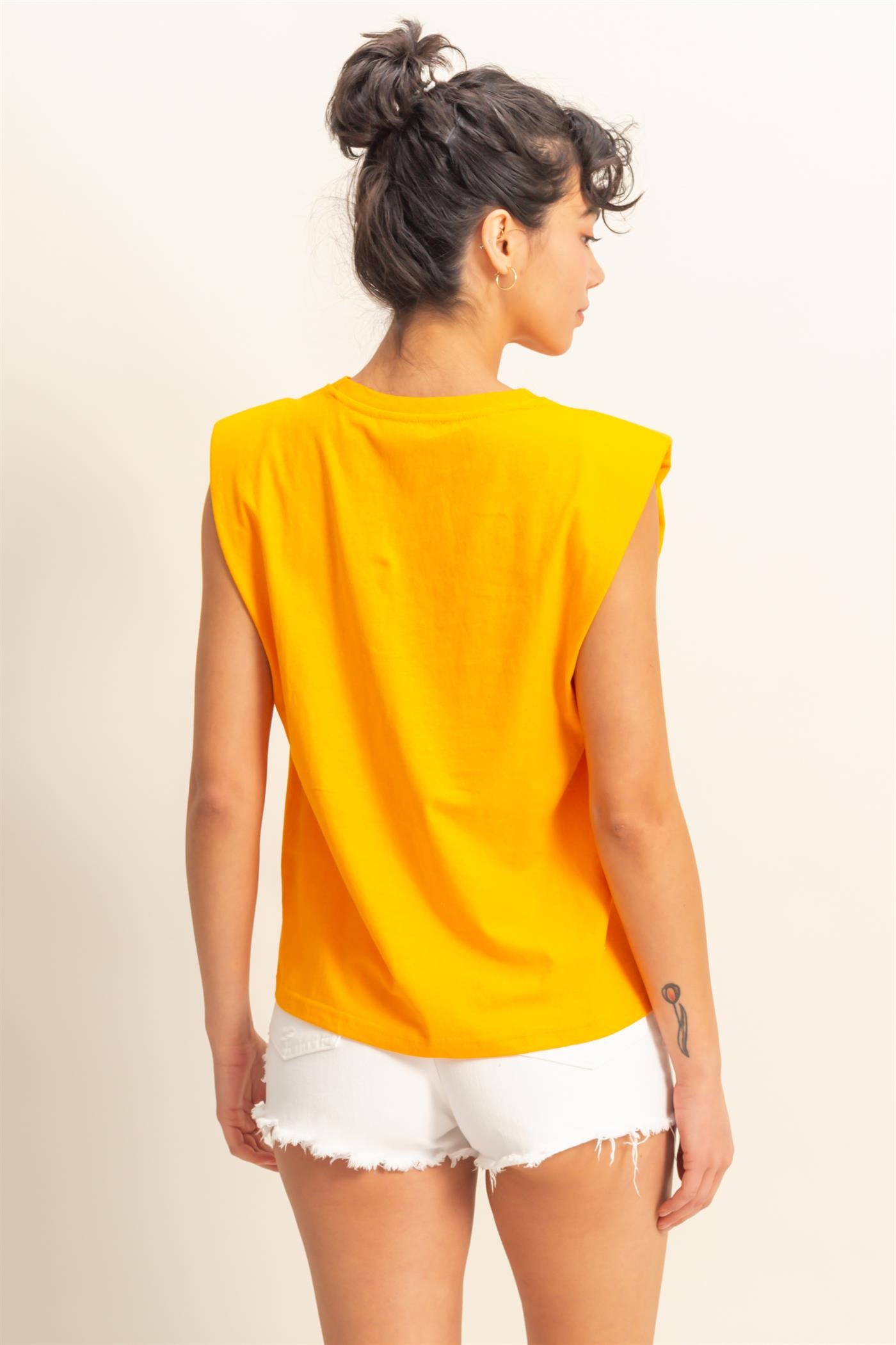 Wholesale Shoulder Pad Sleeveless Top Clothing Tops DZ24C849 ORANGE DOUBLE ZERO