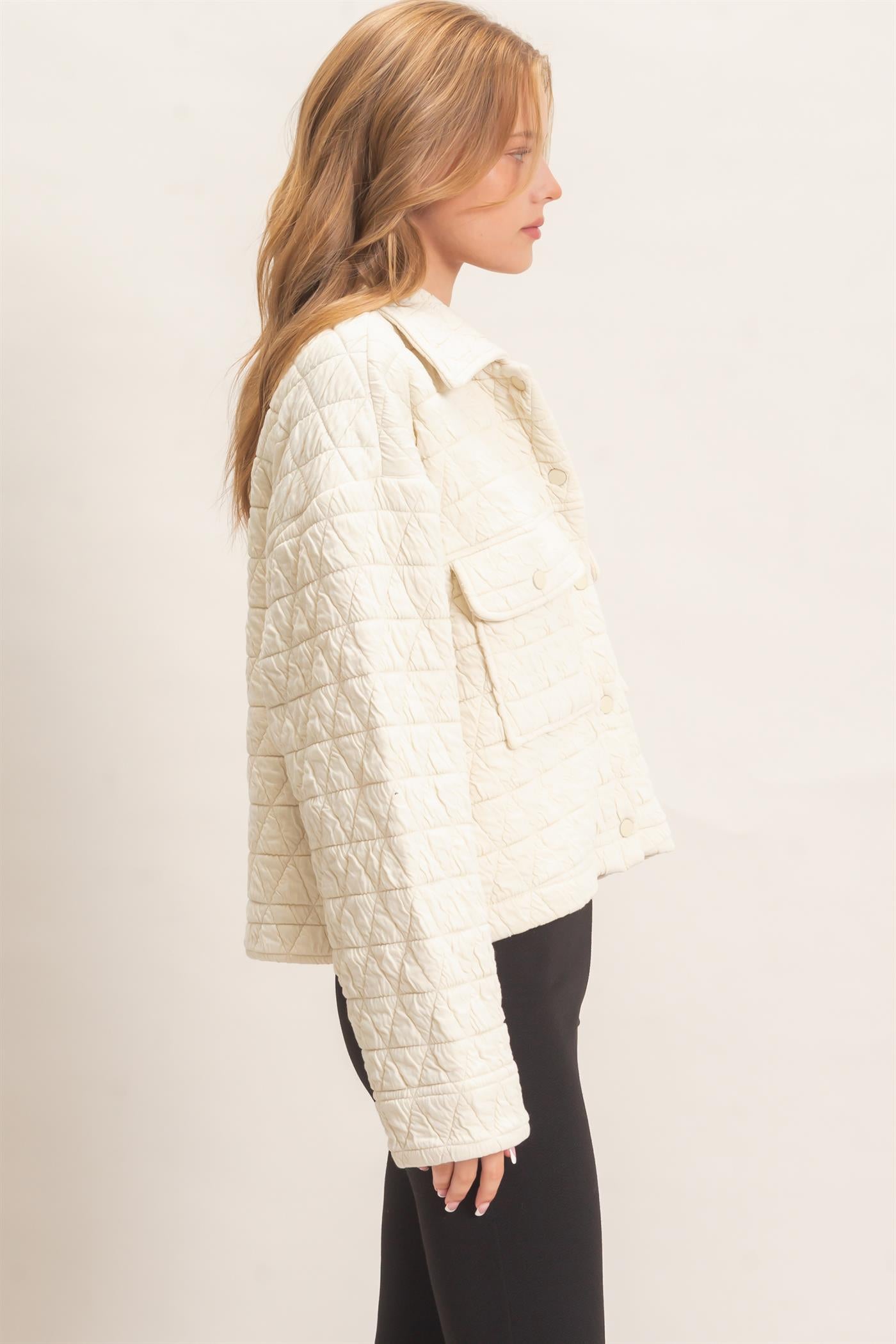 Wholesale Triangle Quilted Button-Up Jacket Coats & Jackets HF26F145 IVORY DOUBLE ZERO