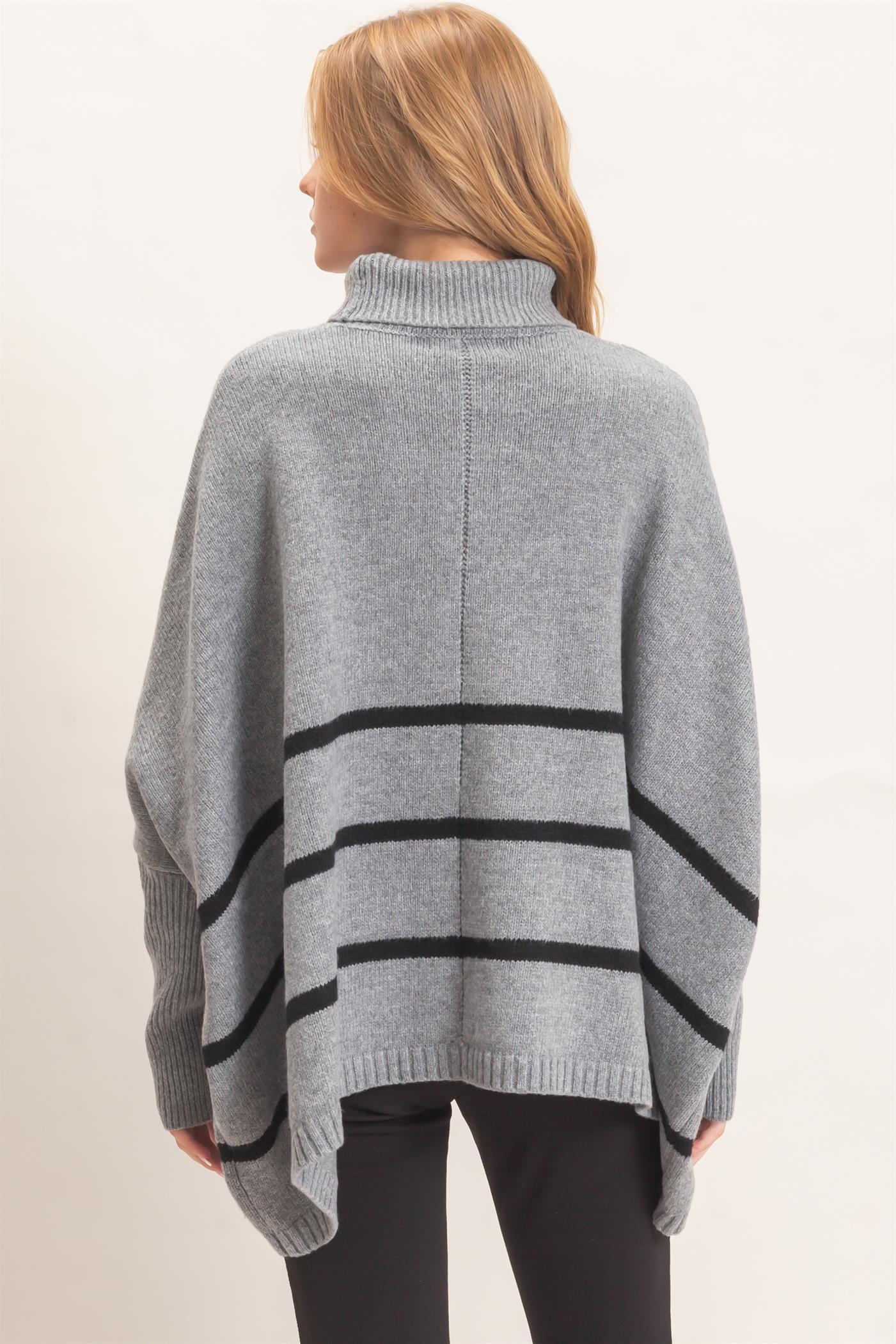 Wholesale Striped Turtleneck Poncho Sweater Sweaters HF26F194 HEATHER GRAY HYFVE