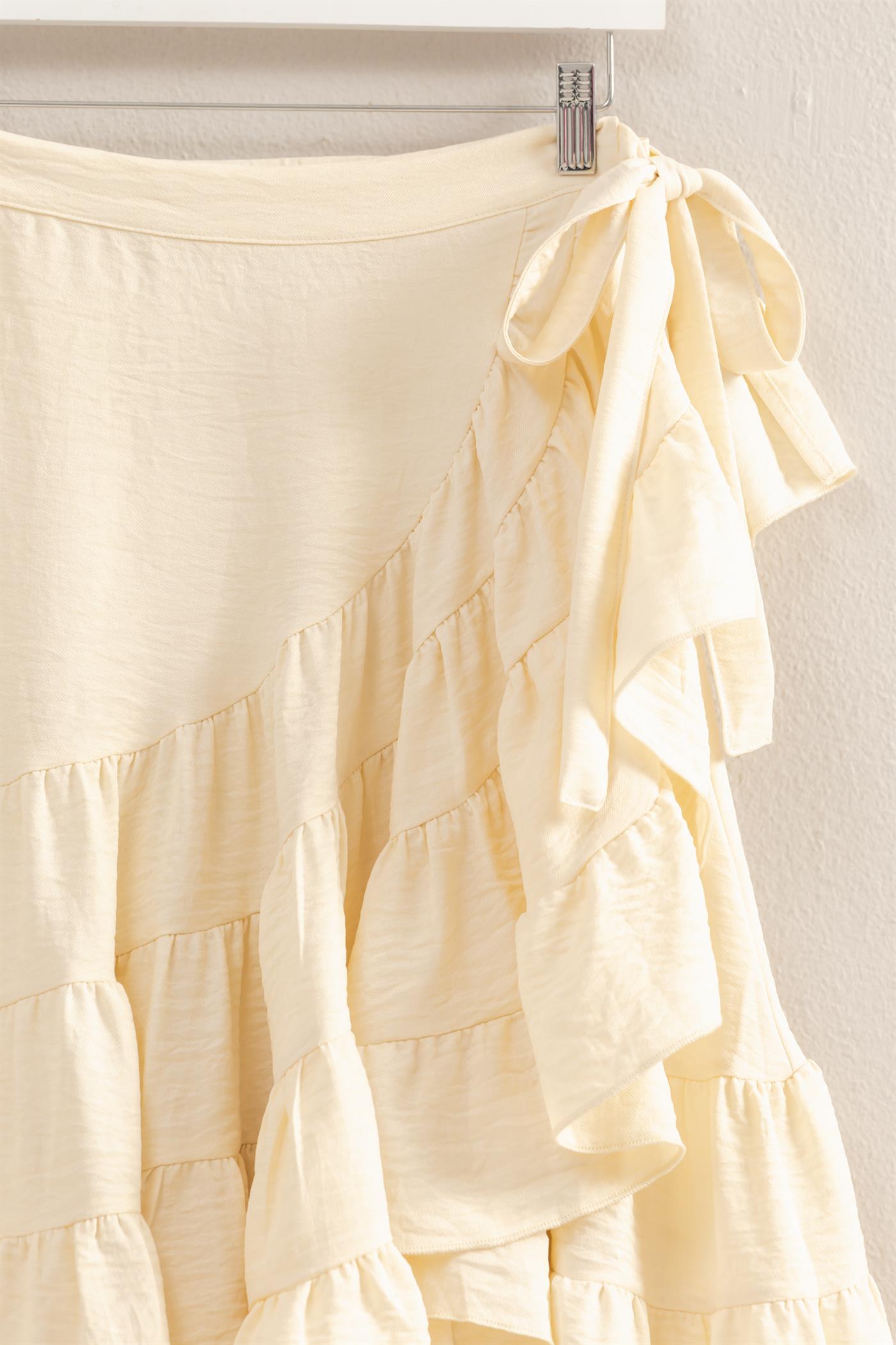 Wholesale High-Waist Tiered Wrap Maxi Skirt Skirts HF24F553 VANILLA HYFVE