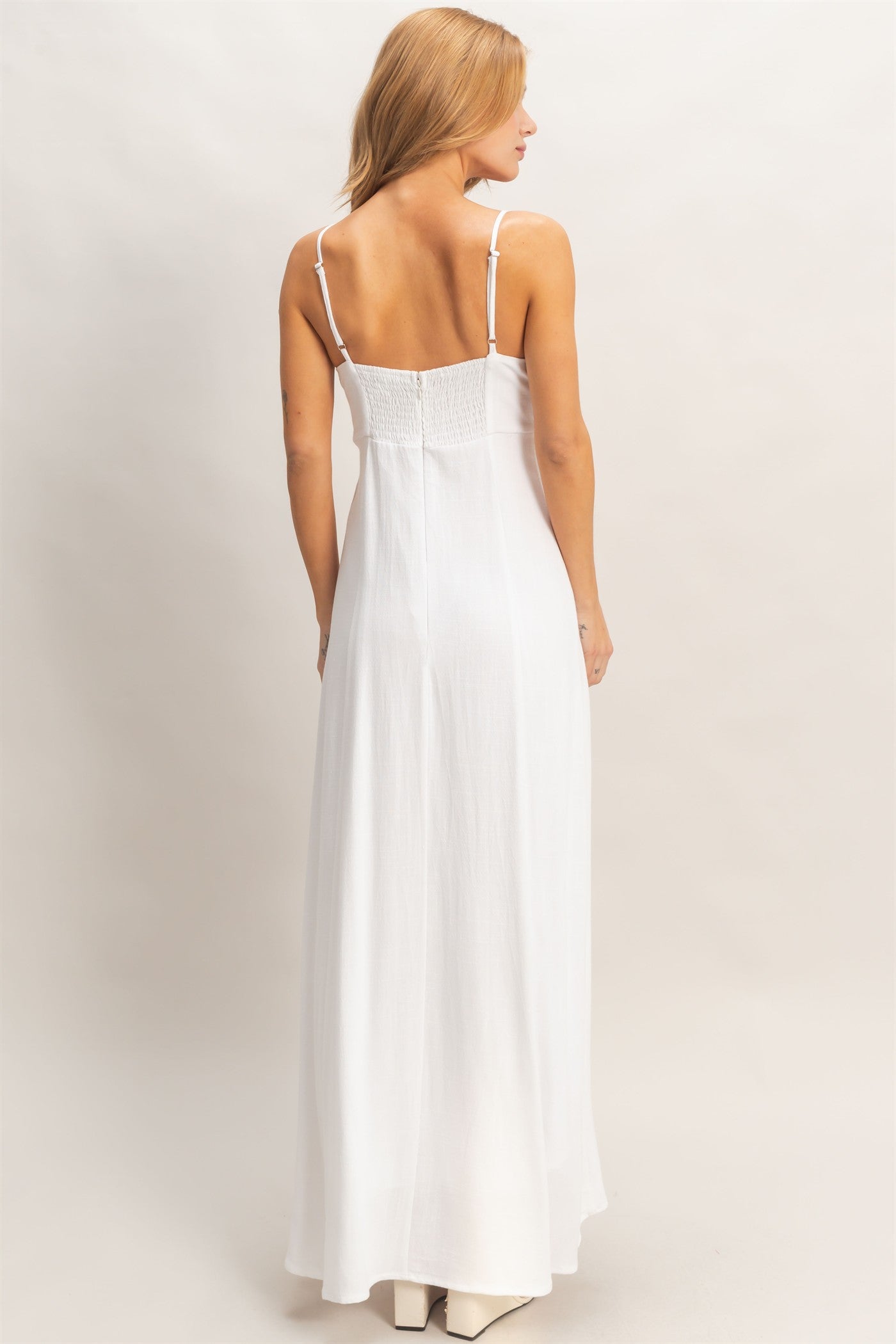 Wholesale Woven Lace Trim Maxi Dress Dresses HF26A498 WHITE HYFVE