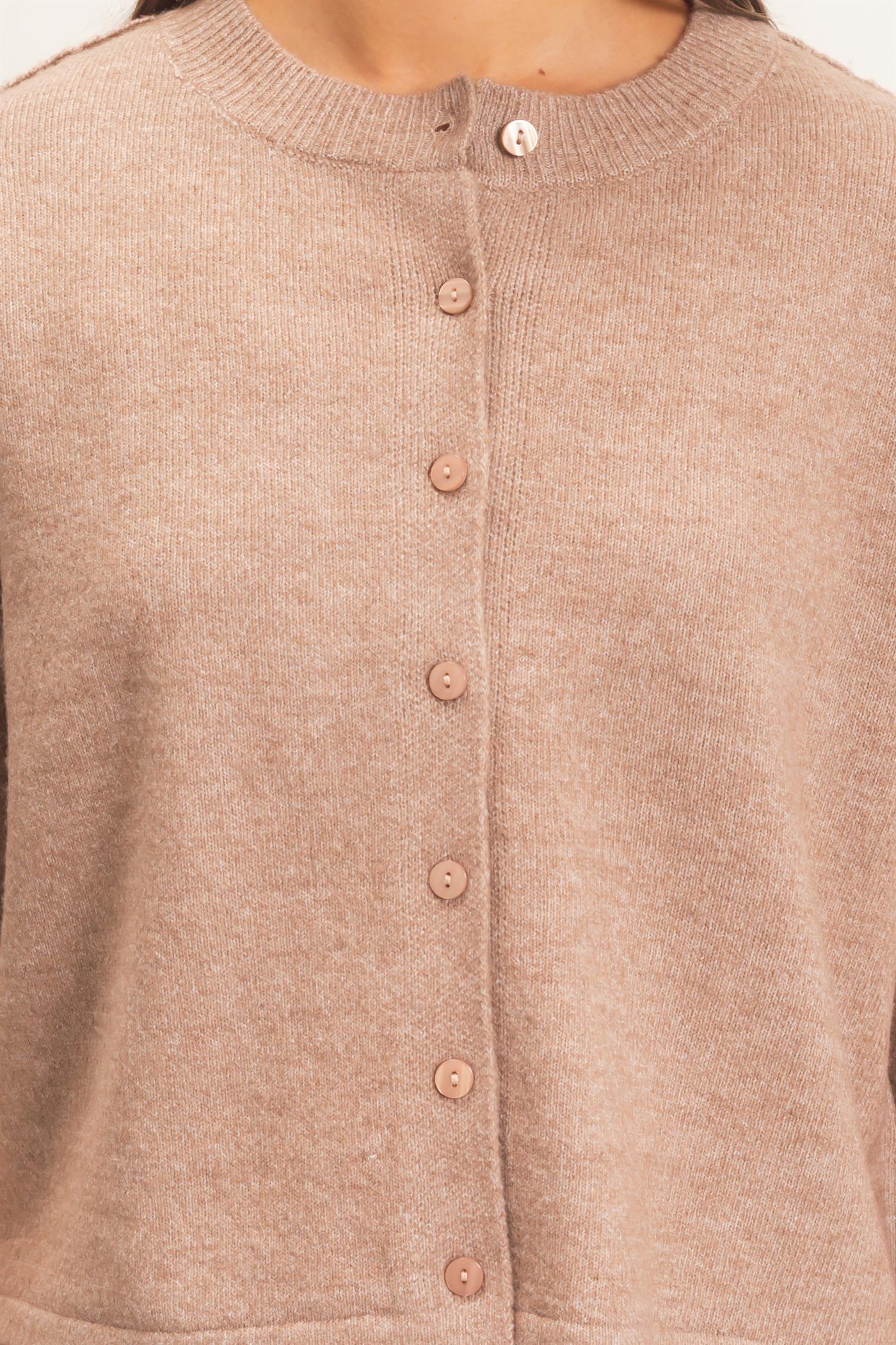 Wholesale Drop Shoulder Short Sleeve Cardigan Cardigans DZ26E238 DARK TAUPE DOUBLE ZERO