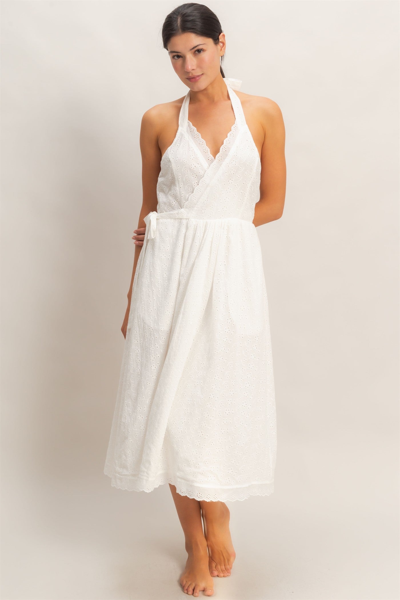 Wholesale Halter Neck Midi Dress Dresses HF26C895 WHITE HYFVE