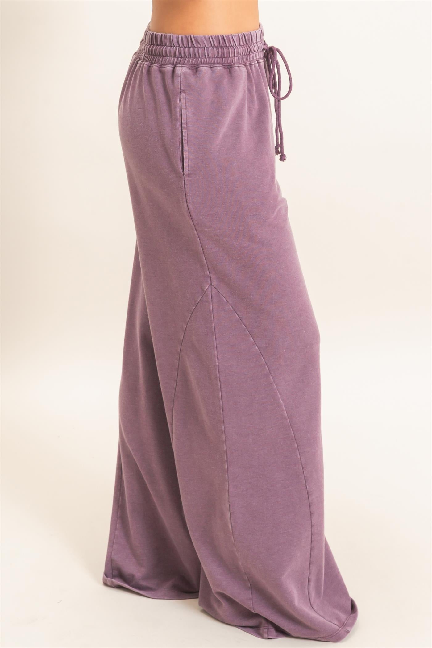 Wholesale Mineral Washed Wide Leg Pants Pants DZ26F082 DARK CHERRY DOUBLE ZERO
