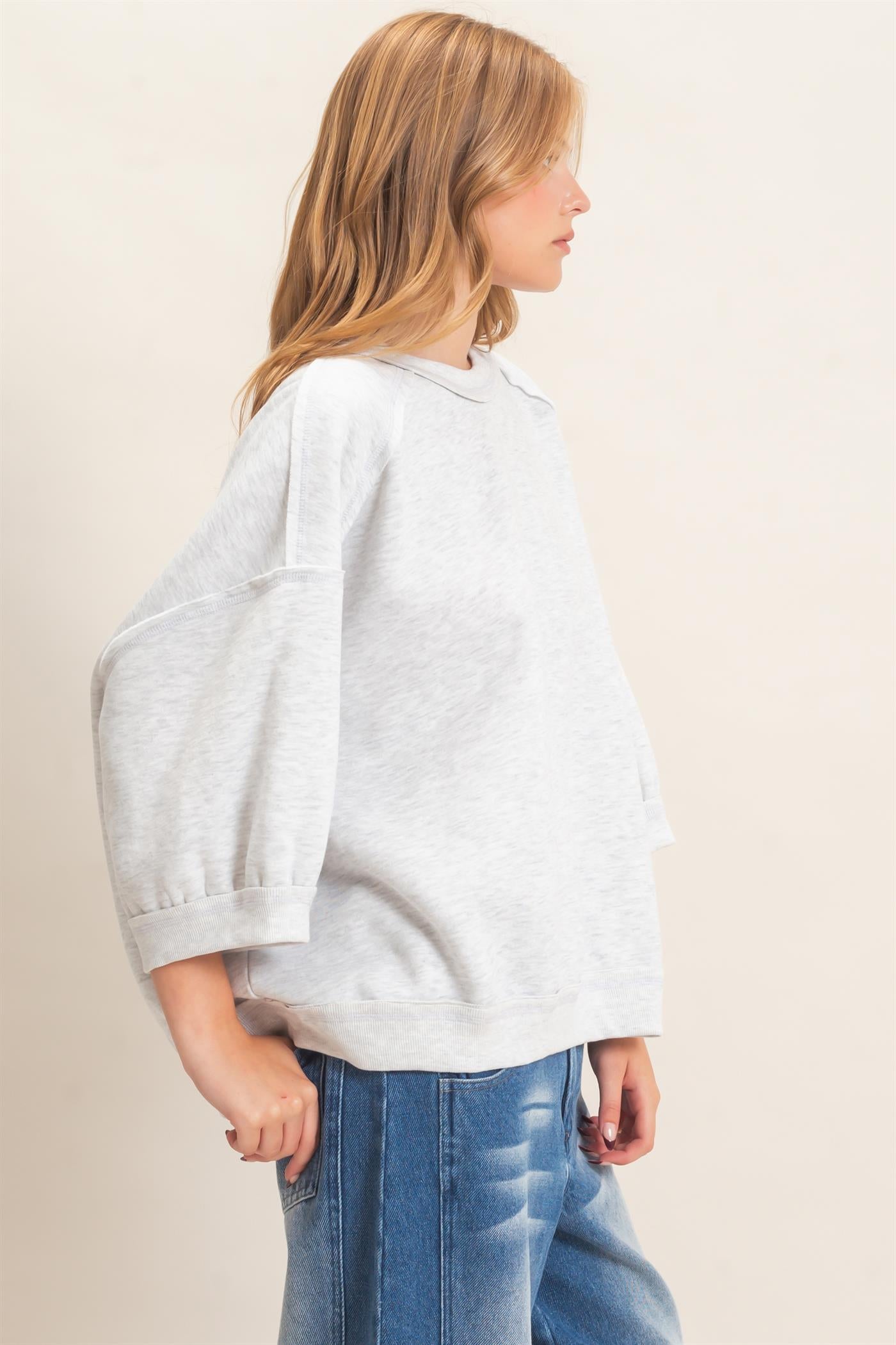 Wholesale Raglan Sleeve Oversized Sweatshirt Sweatshirts HF26E075 LIGHT GRAY HYFVE