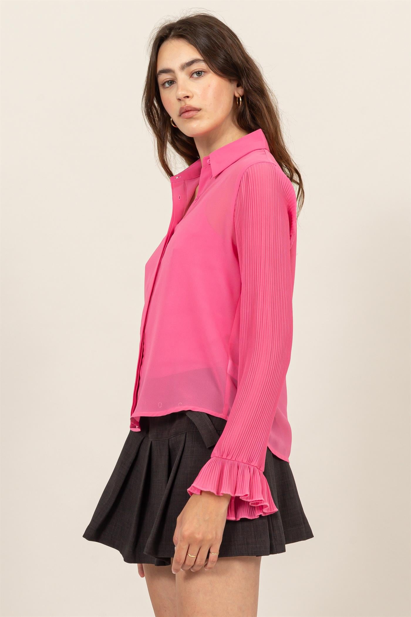 Wholesale Bell Sleeve Blouse With Inside Lining Clothing Tops HF25A769 PINK HYFVE