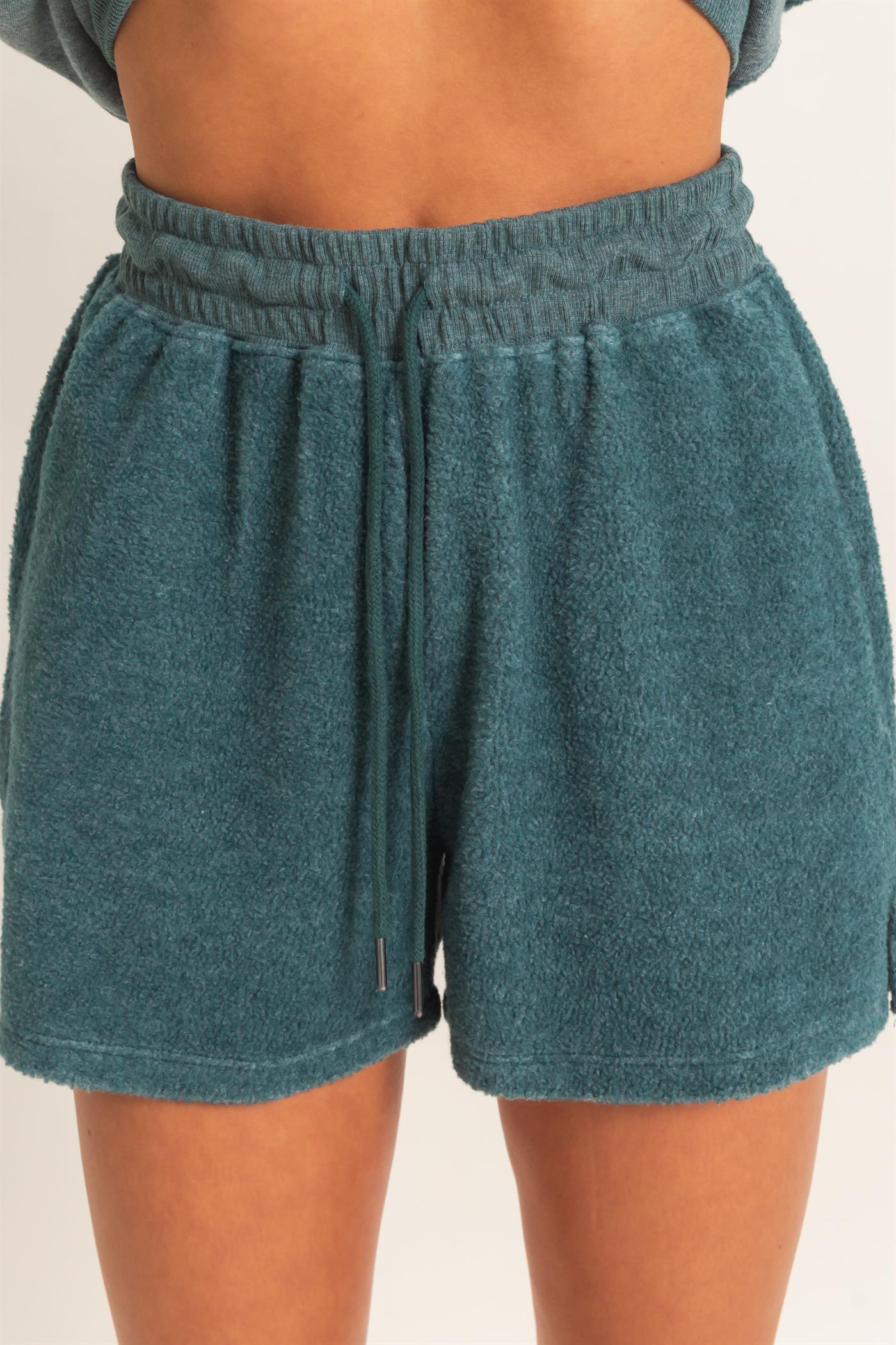 Wholesale Contrast Sweatshirt & Shorts Set Clothing DZ25F478-SET DARK TEAL DOUBLE ZERO