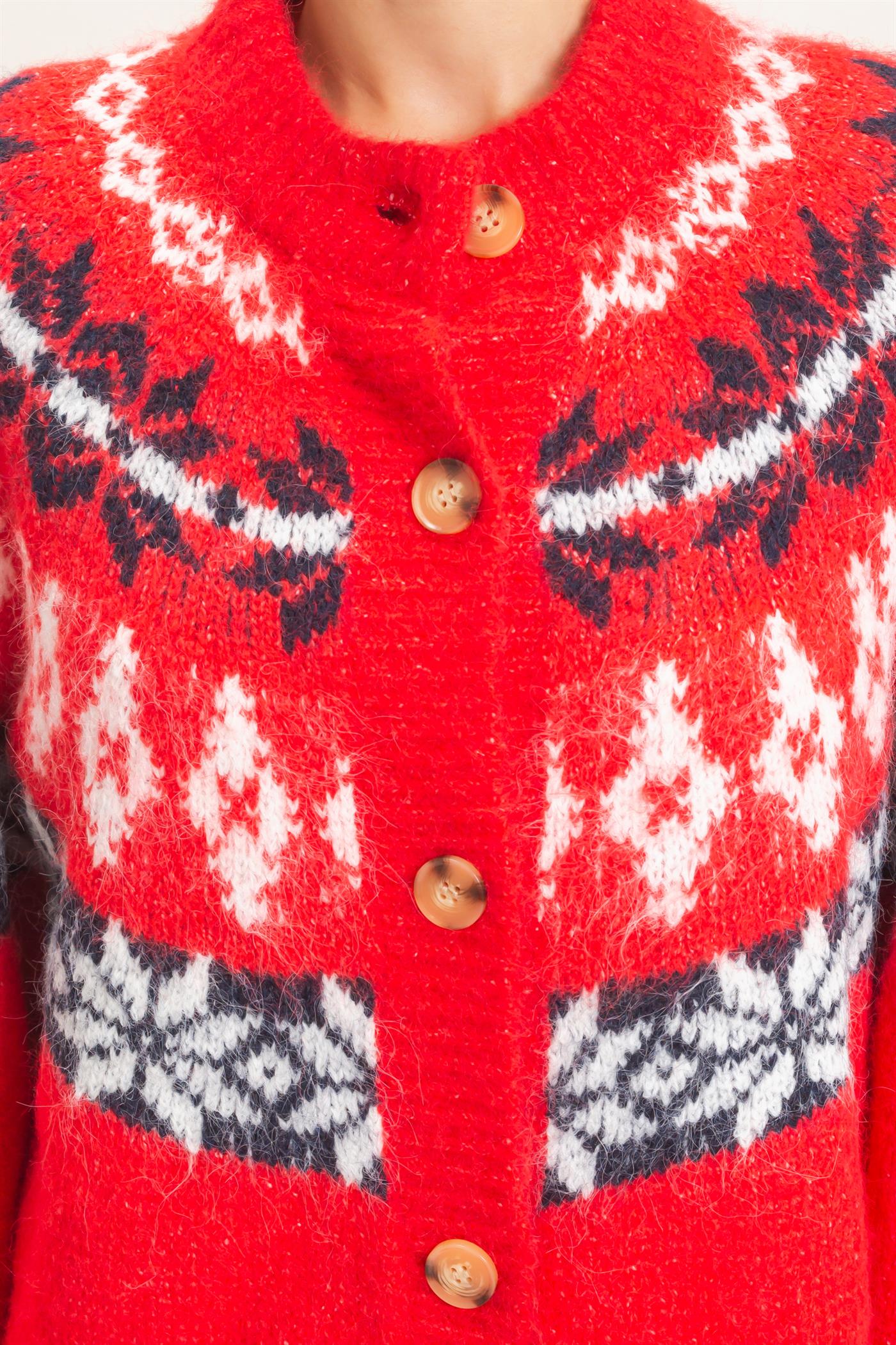 Wholesale Fair Isle Button-Front Cardigan Cardigans HF26E918 RED HYFVE