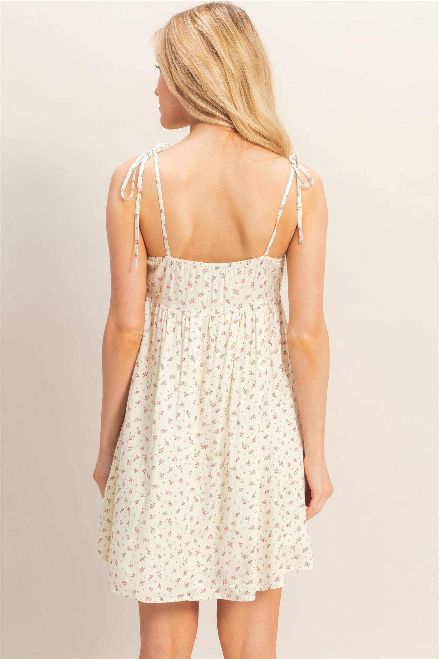 Wholesale Floral Print Tie Strap Mini Dress Dresses HF26C405 CREAM HYFVE