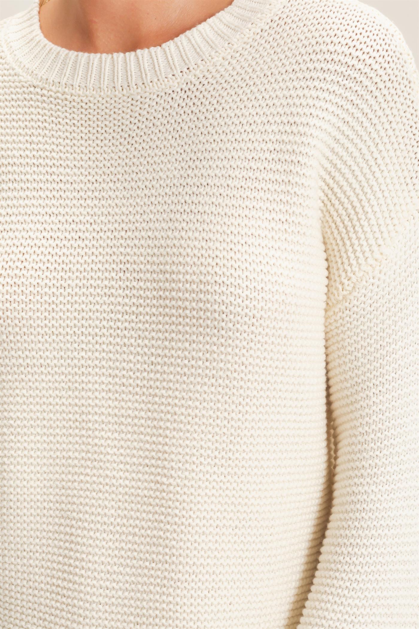 Wholesale Textured Knit Crew Neck Sweater Sweaters DZ26F395 CREAM DOUBLE ZERO