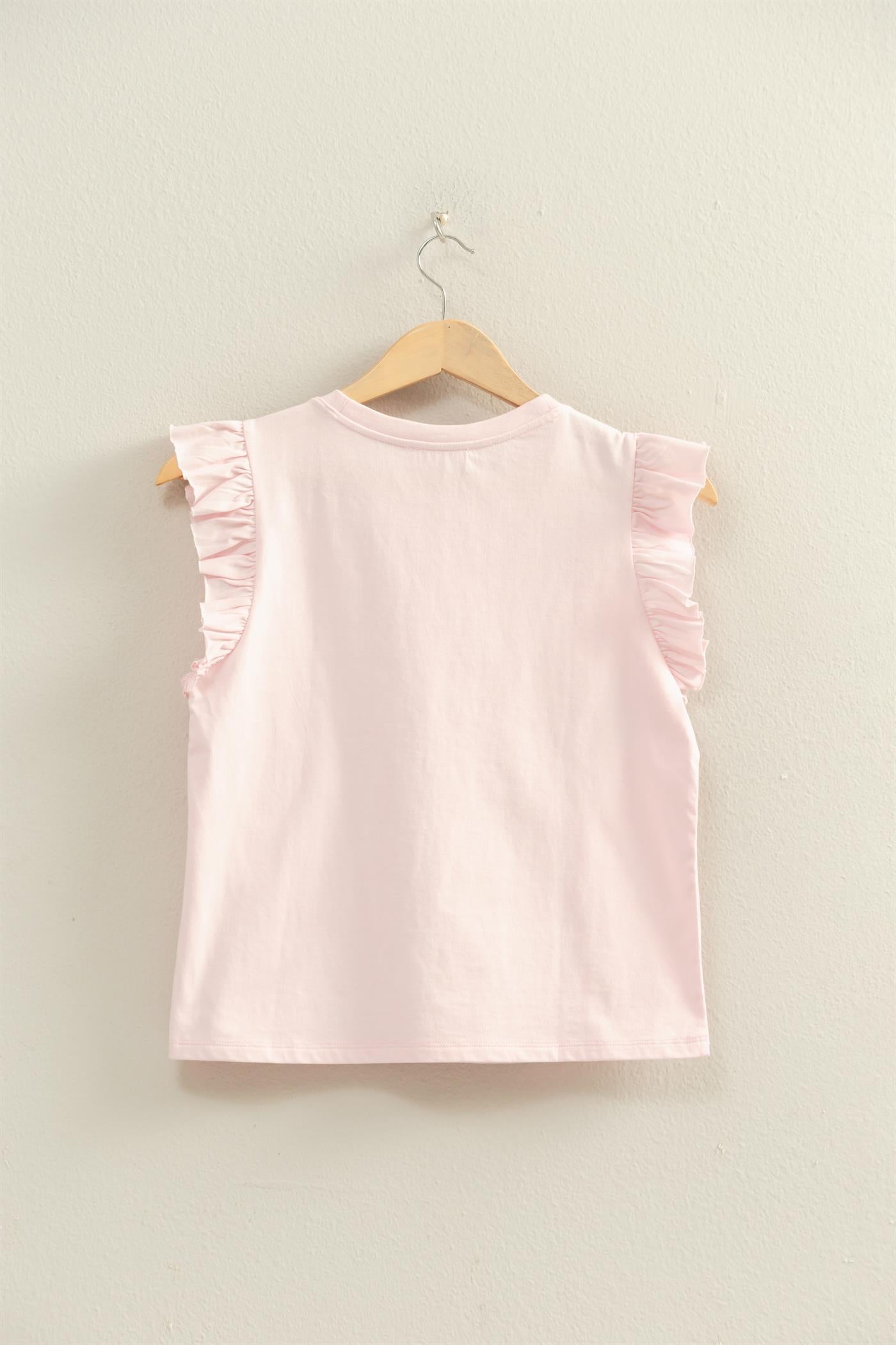 Wholesale Ruffle Cap Sleeve Crew Neck Top Clothing Tops DZ26C070 SOFT PINK DOUBLE ZERO