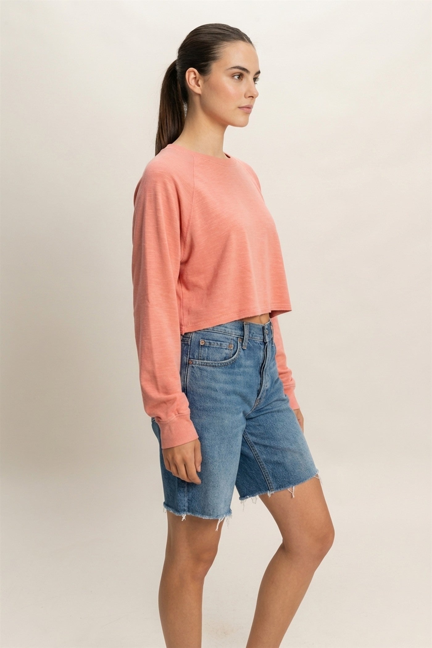 Wholesale Long Sleeve Round Neck Top Clothing Tops DZ22E691 TEAK ROSE DOUBLE ZERO