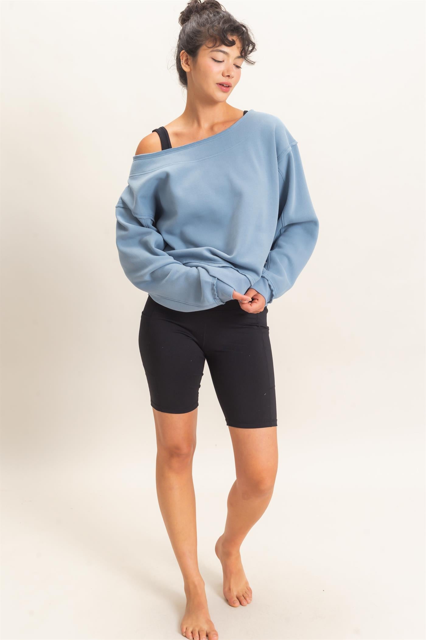 Wholesale Off Shoulder Sweatshirt Sweatshirts DZ26C880 DUSTY BLUE DOUBLE ZERO