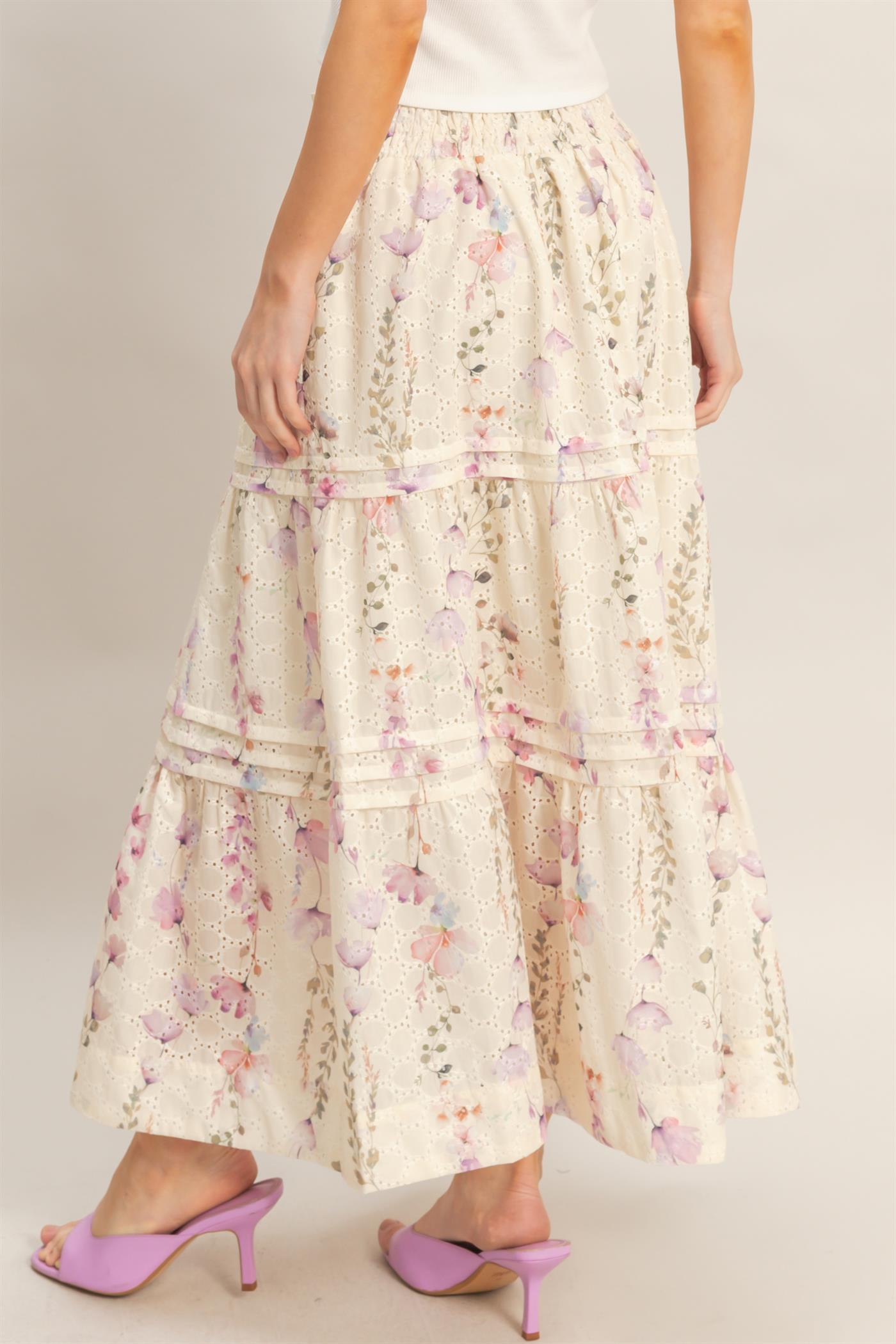 Wholesale Floral Smocked Waist Skirt Skirts HF26A361-D YELLOW HYFVE