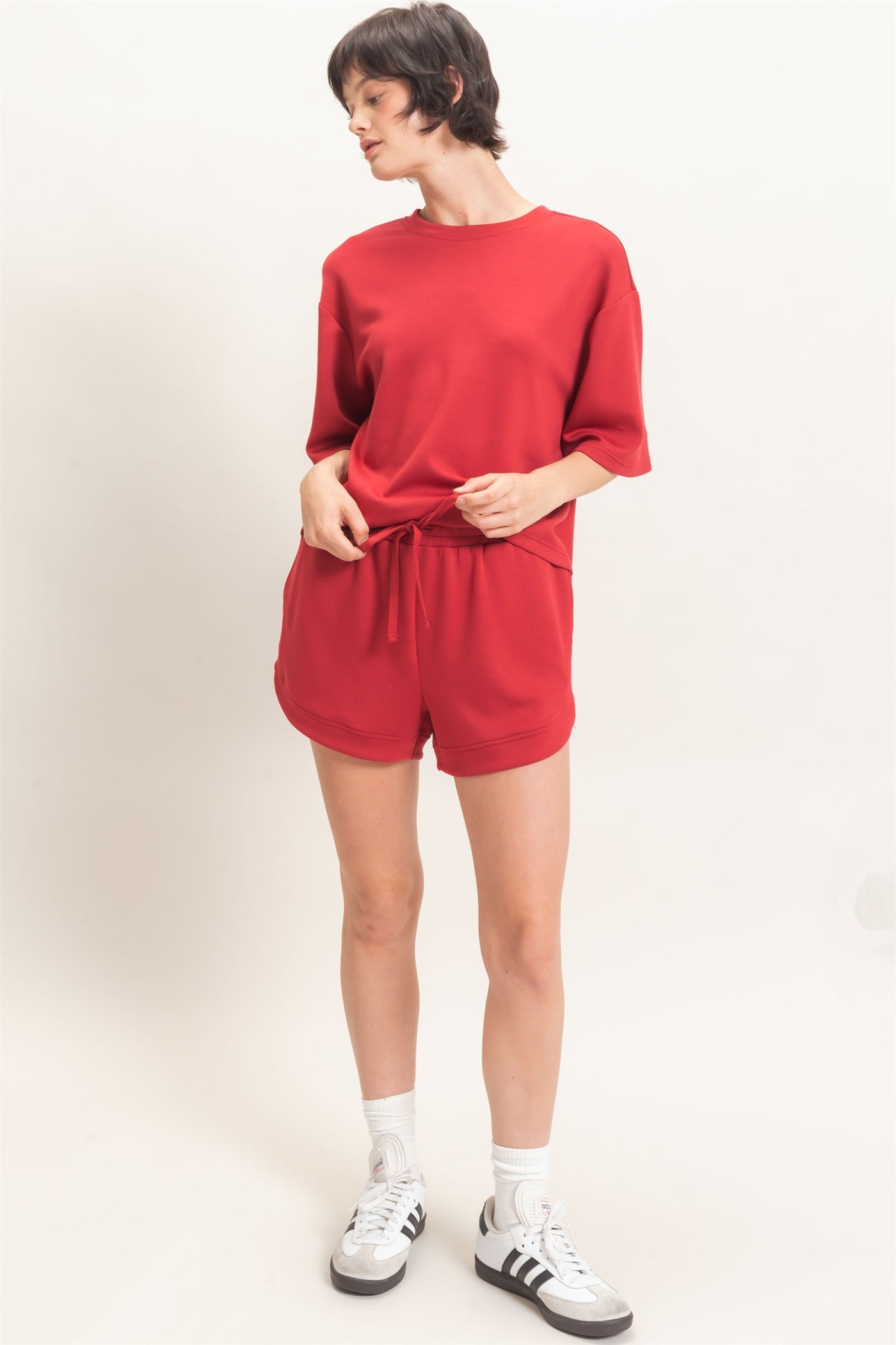 Wholesale Loose Fit Crew Neck Short Sleeve Top Clothing Tops DZ26C965 DARK RED DOUBLE ZERO