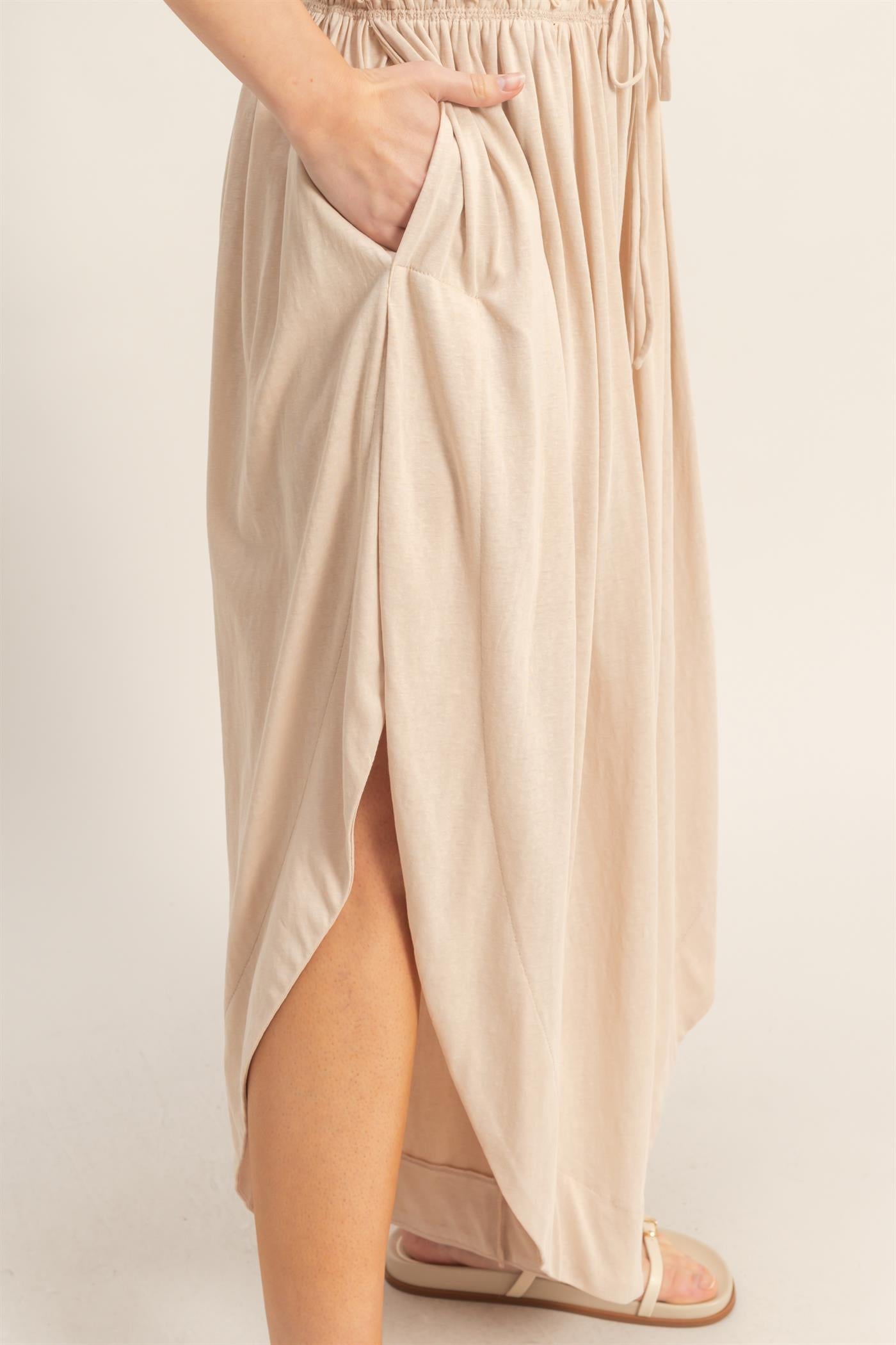 Wholesale Tulip Hem Wide-Leg Pants Pants HF26C047 ALMOND HYFVE