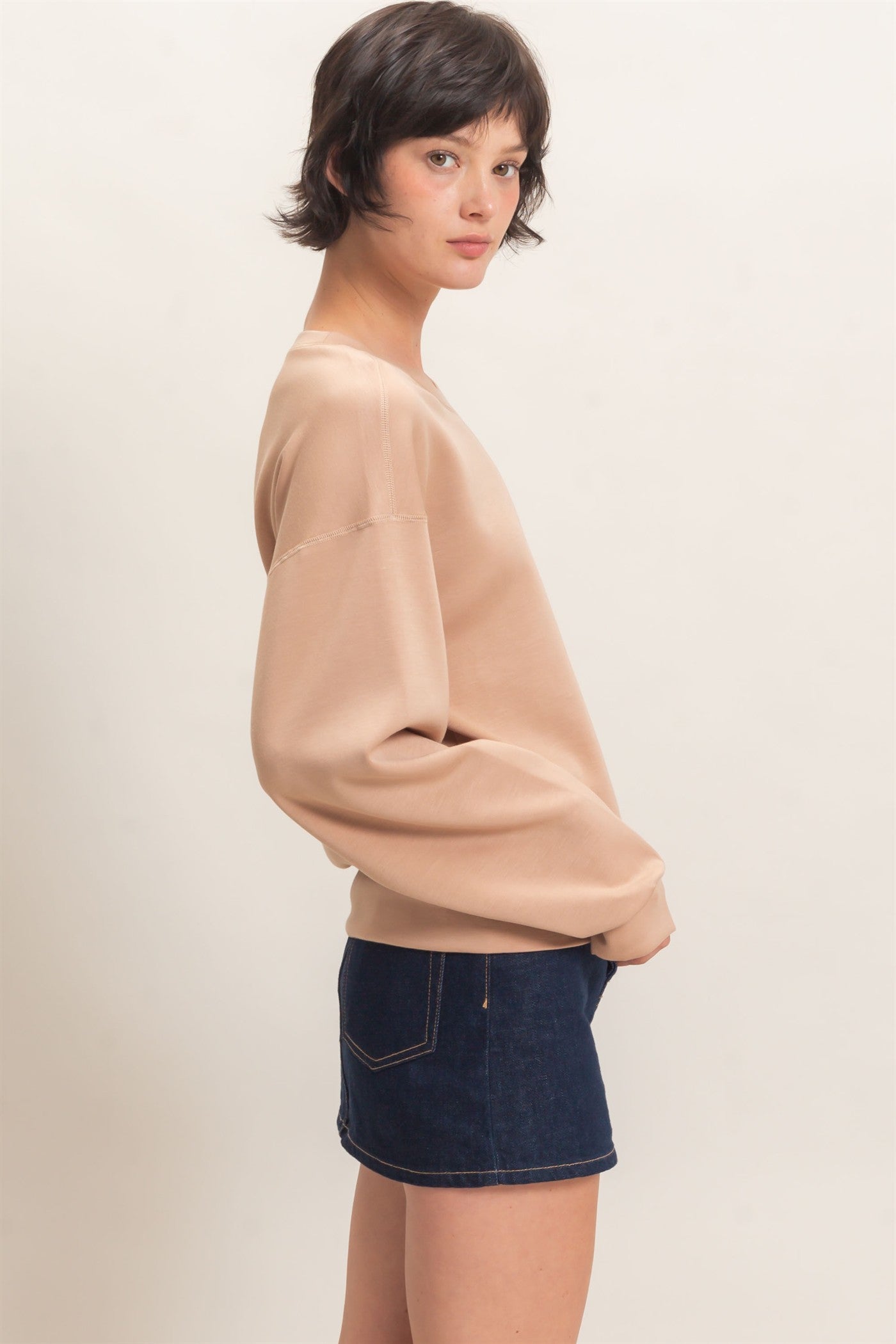 Wholesale Crew Neck Sweatshirt Sweatshirts DZ26C966 DARK TAUPE DOUBLE ZERO