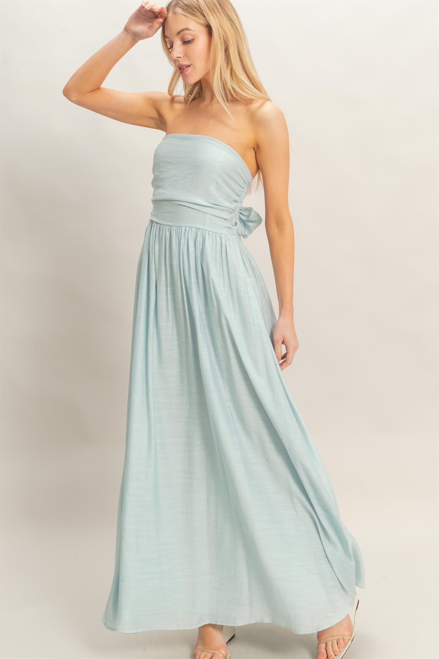 Wholesale Strapless Tie-Back Smocked Dress Dresses HF26C750 LIGHT BLUE HYFVE