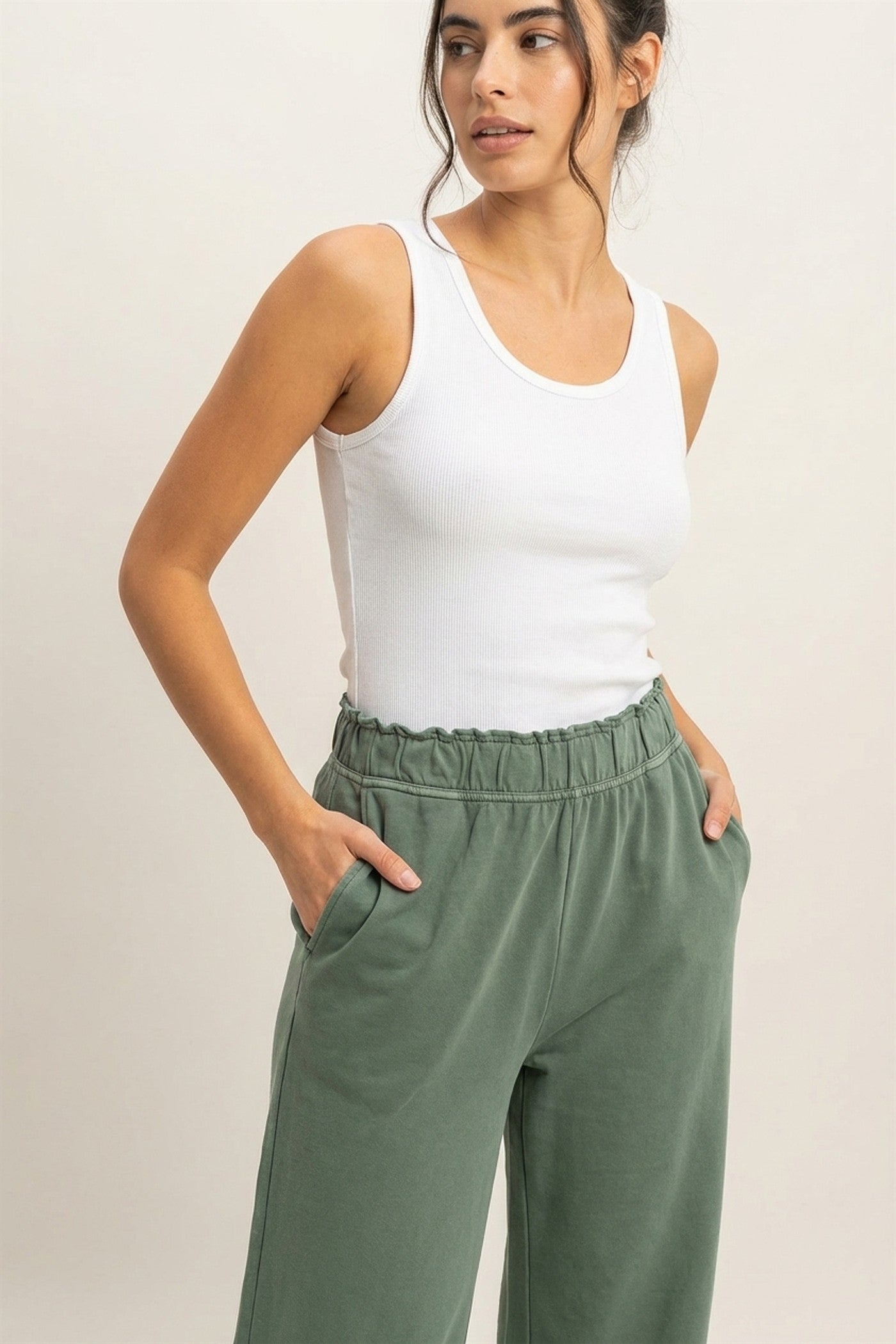 Wholesale High Waist Flare Pants Pants DZ24C346-D GRAY GREEN DOUBLE ZERO