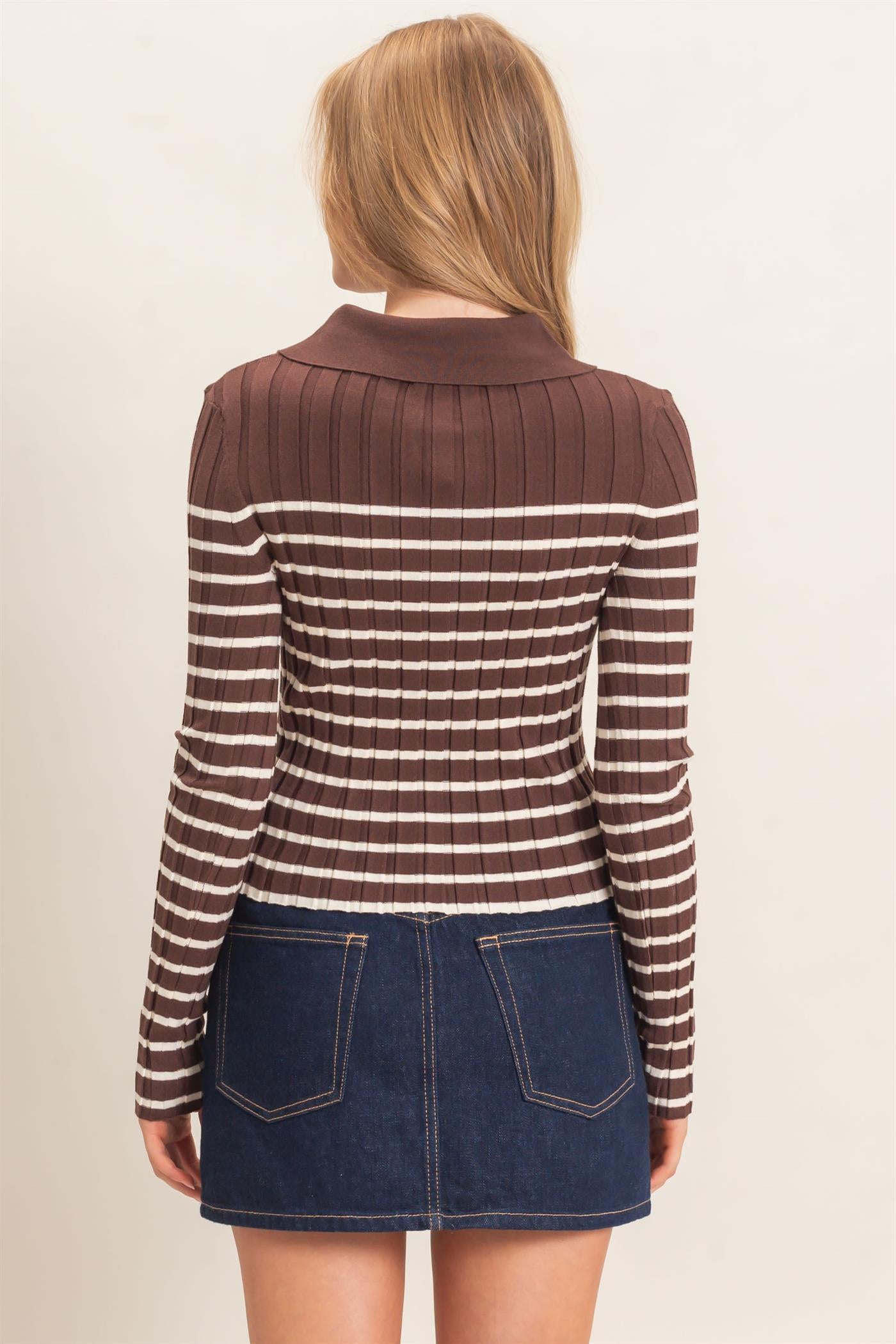 Wholesale Ribbed Collared Sweater Sweaters HF26E534 CHESTNUT HYFVE