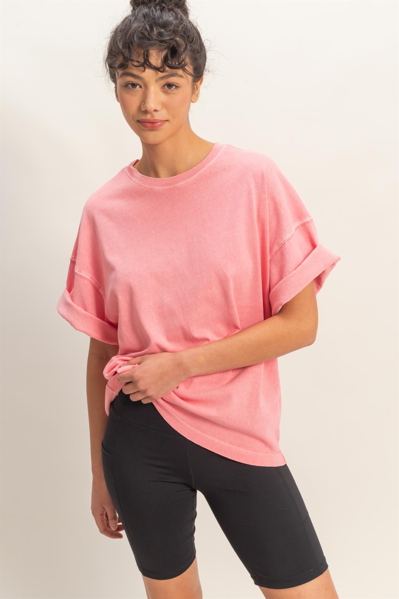 Wholesale Pigment Dye Oversized Half-Sleeve T-Shirt Clothing Tops DZ26A459 TAFFY PINK DOUBLE ZERO