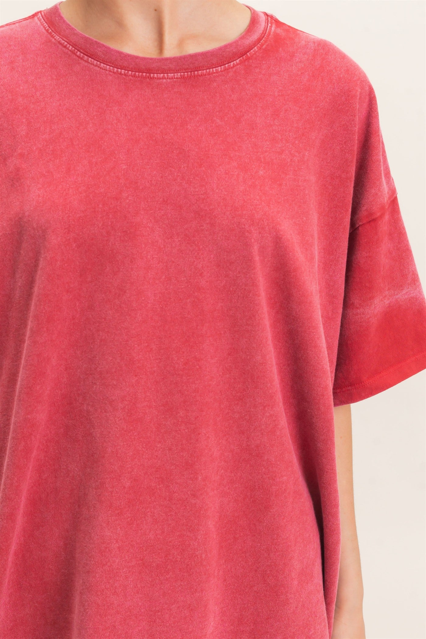 Wholesale Mineral Wash Oversized Crew Neck T-Shirts Clothing Tops DZ26C961 DARK RED DOUBLE ZERO