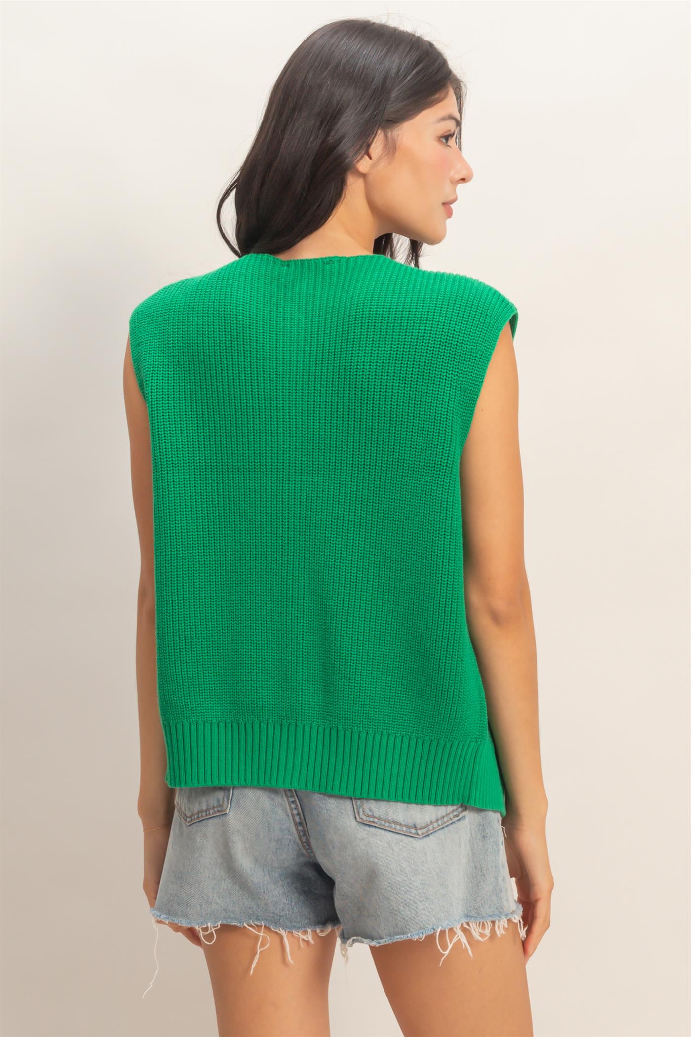 Wholesale Sleeveless Button-Up Ribbed Vest Sweaters DZ26A833 GREEN DOUBLE ZERO