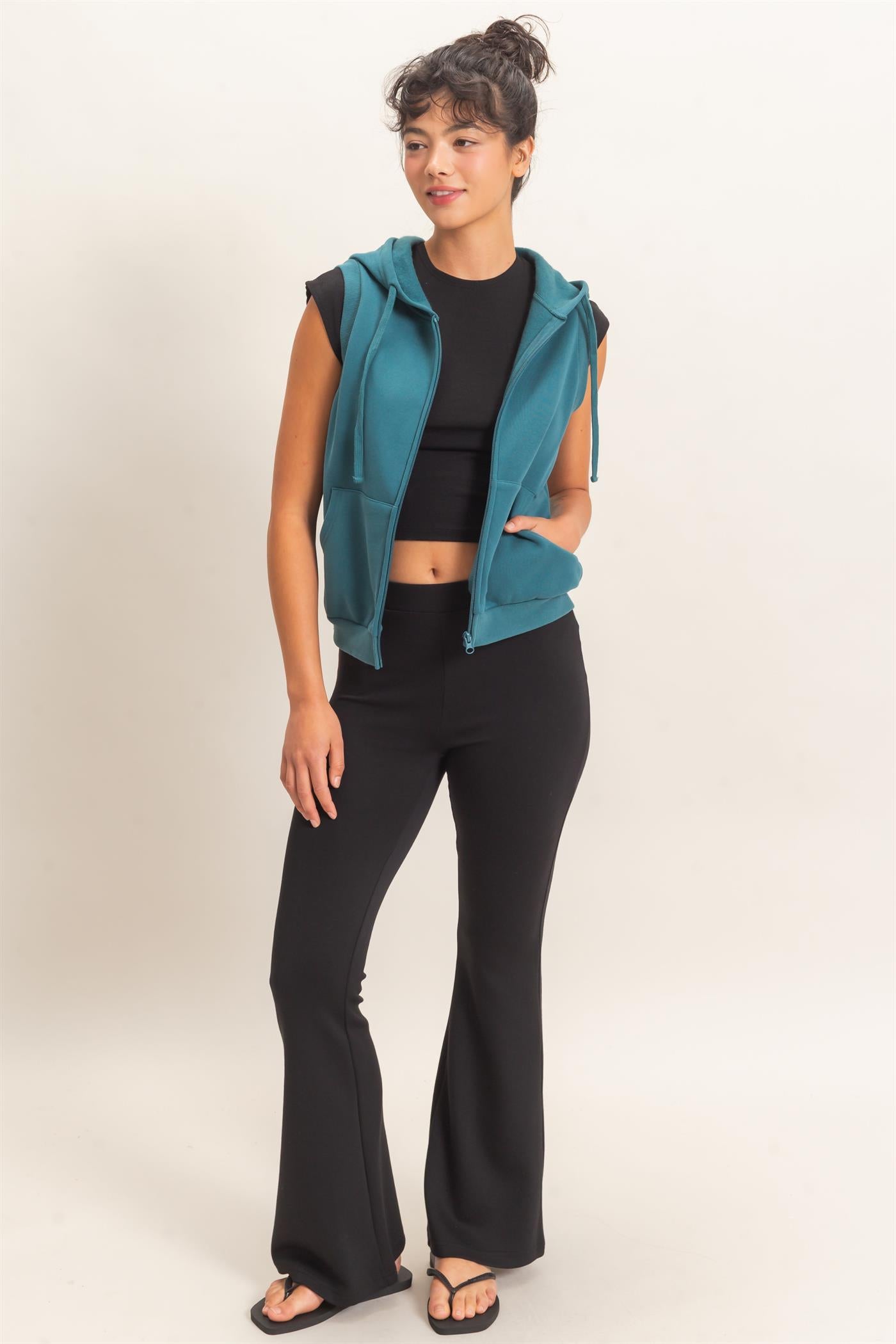 Wholesale Sleeveless Zip Up Hoodie Hoodies DZ26E330 DARK TEAL DOUBLE ZERO