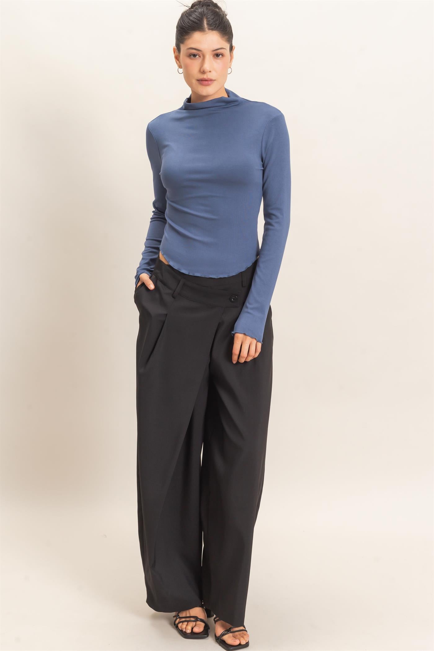 Wholesale Asymmetrical Overlap Pleated Pant Pants HF26C885 BLACK HYFVE